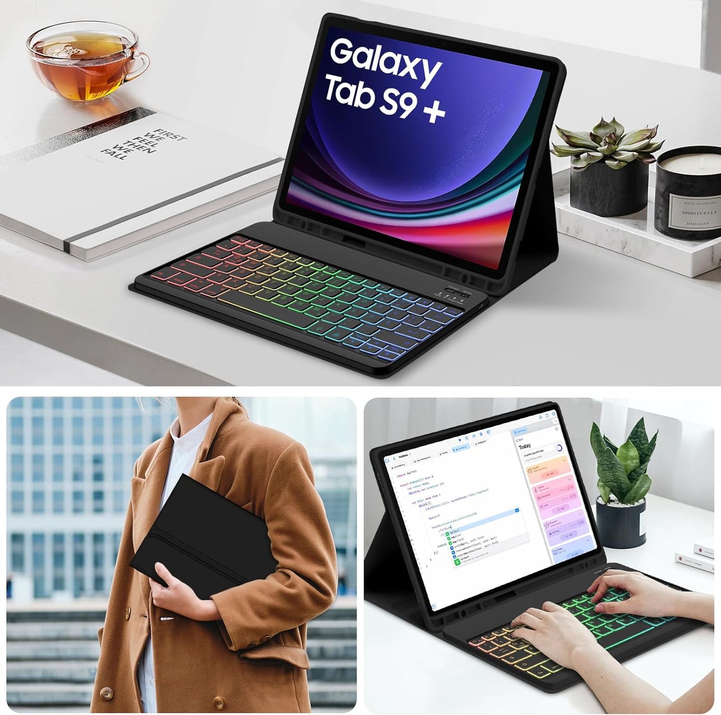 Tastiera Retroilluminata per Samsung Galaxy Tab S9+/S9 plus 12,4" 2023, QWERTZ Tastiera Retroilluminata Rimovibile Con Custodia per Galaxy Tab S9+ 12,4" 2023 (SM-X810/X816/X818), Nero