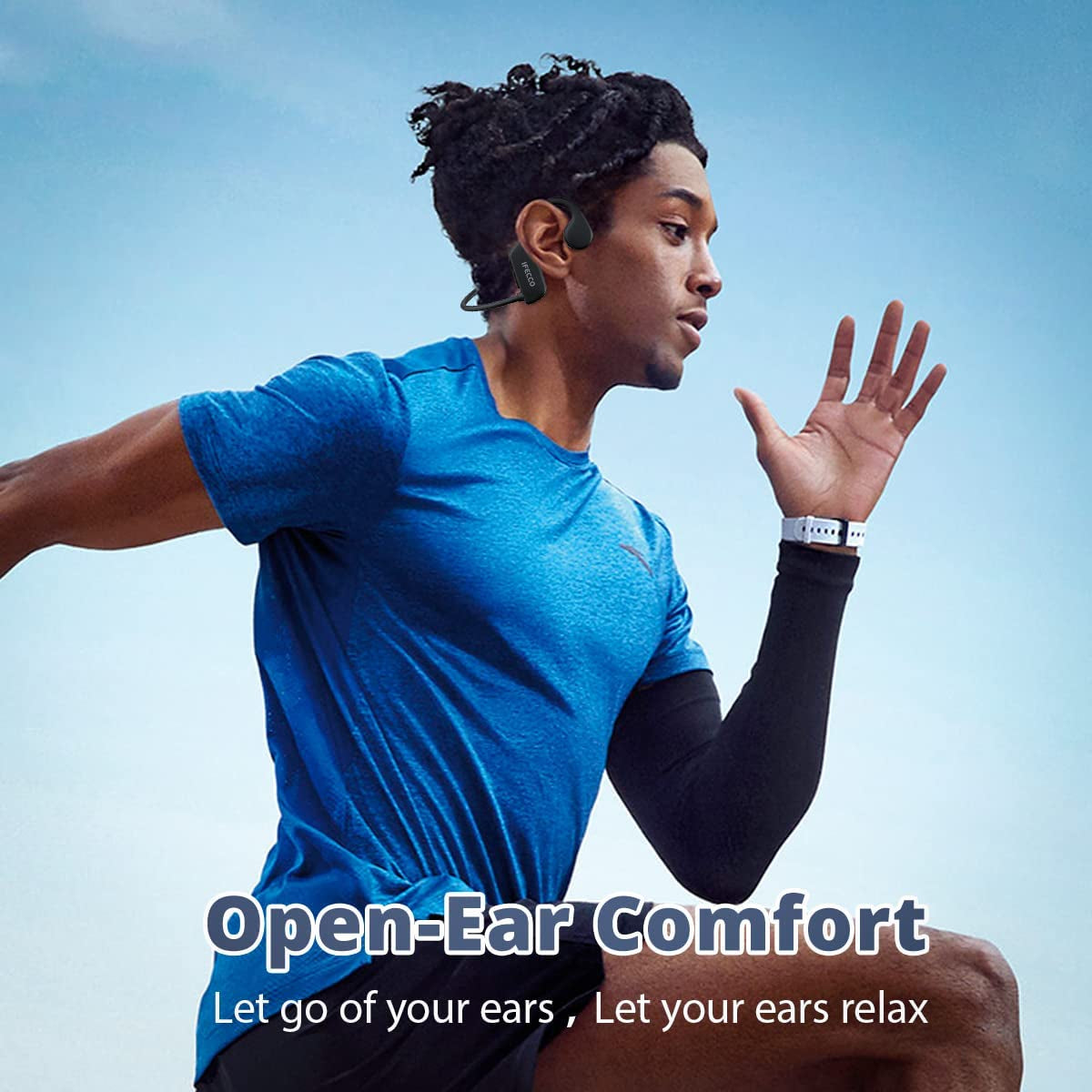 IFECCO Cuffie a Conduzione Ossea Bluetooth 5.3 - Cuffie Sportive Senza Fili Impermeabili Ip68,Cuffie Ad Orecchio Aperto Con Microfono Incorporato Lettore Mp3 32G per Nuoto Corsa Ciclismo