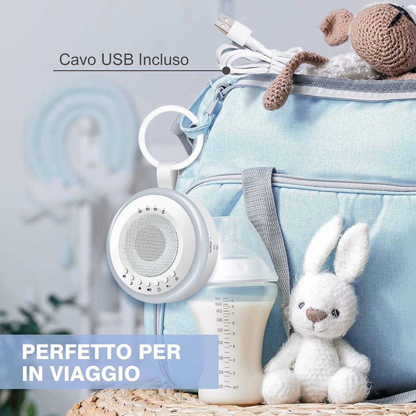 Macchina Rumore Bianco Neonato Portatile: 2 in 1 White Noise Machine Succhietto E Luce Notturna | 20 Suoni Di Ninne Nanne Rilassanti E Suoni Naturali E 3 Impostazioni Del Timer