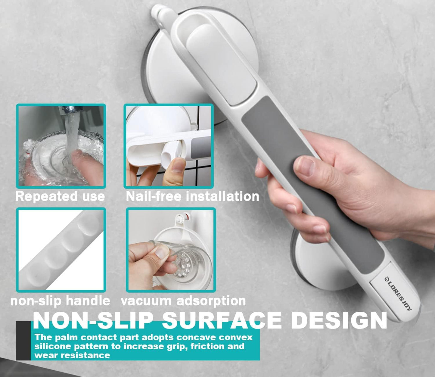 Maniglia Doccia Anziani, Maniglione Bagno Disabili, Maniglia a Ventosa per Bagno Con Avviso Di Aspirazione, Maniglie Doccia Senza Foratura per Armadio, Porta in Vetro, Finestra