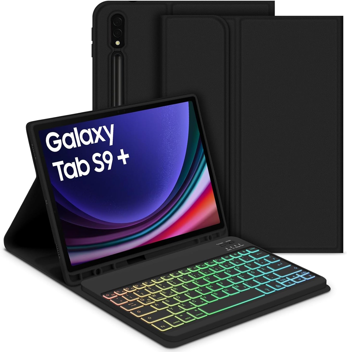 Tastiera Retroilluminata per Samsung Galaxy Tab S9+/S9 plus 12,4" 2023, QWERTZ Tastiera Retroilluminata Rimovibile Con Custodia per Galaxy Tab S9+ 12,4" 2023 (SM-X810/X816/X818), Nero