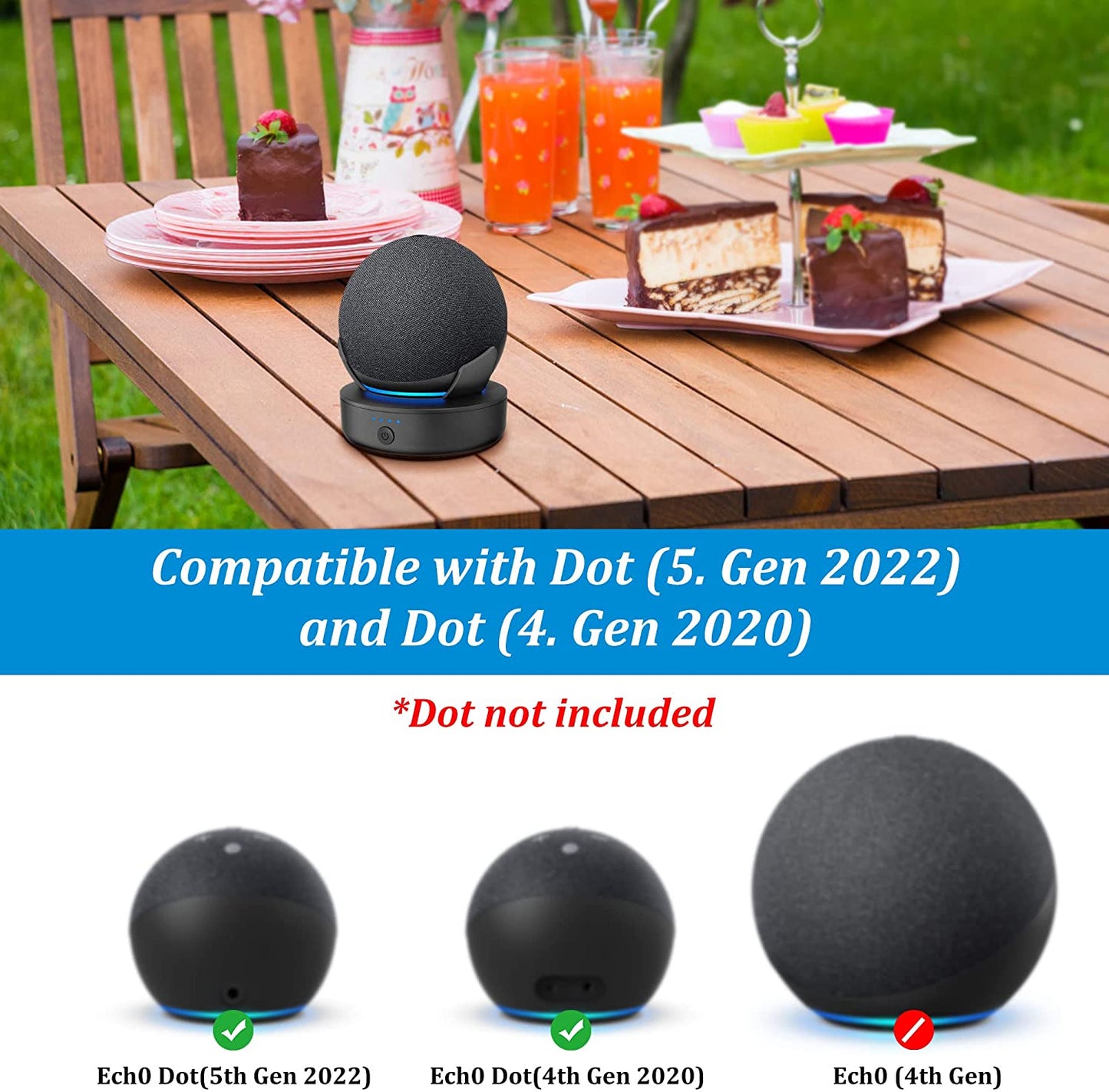 Base Batteria per Dot 5ª E 4ª Generazione - 10000 Mah Accessori per Batterie Di Base per Camere Da Letto, All'Aperto Con Tempo Di Gioco Prolungato, Caricatore Portatile (Senza Dot) Nero