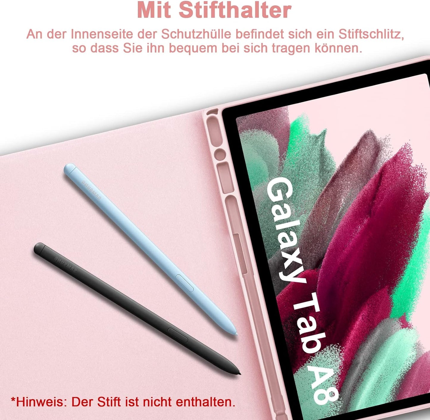 Custodia per Tastiera per Samsung Galaxy Tab A8 10,5" 2022, QWERTZ Tastiera Rimovibile Con Custodia Protettiva per Galaxy Tab A8 10,5 Pollici 2022 (SM-X200/X205/X207), Rosa
