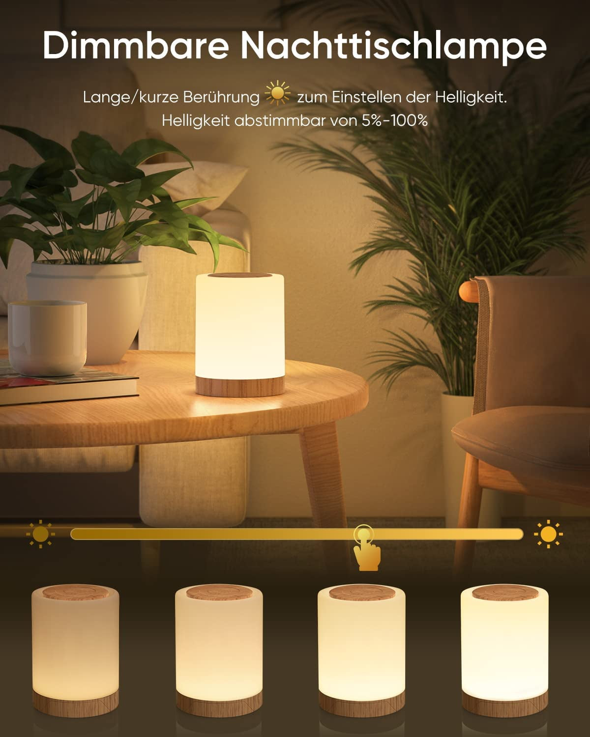 Lampada Da Comodino Senza Fili, Touch Luce Notturna Bambini Led, Batteria Lampada Led Ricaricabile Con 10 RGB Colori 4 Modi D’Illuminazion per Tavolo Camera Scrivania
