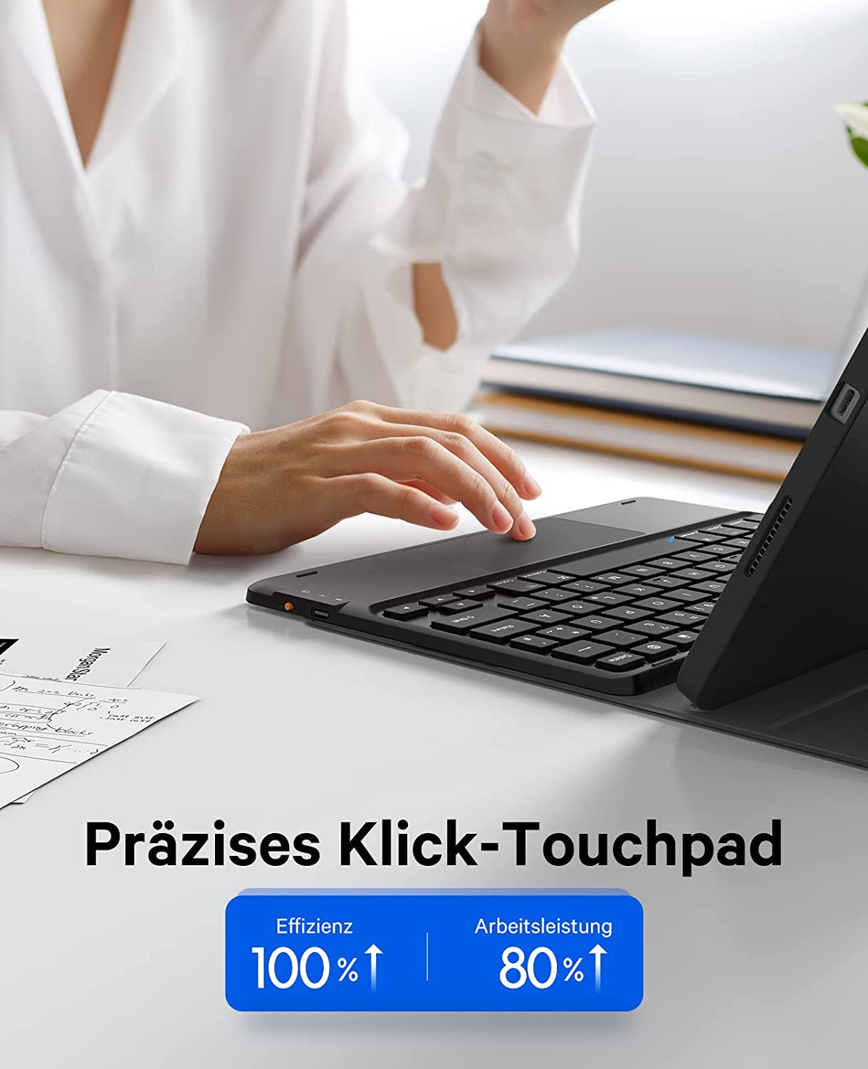 Custodia per Ipad 10 Generazione Con Tastiera, Tastiera 2022 Ipad 10° Generazione Con Touchpad, 2 Canali BT, Tastiera QWERTZ Rimovibile Senza Fili per Ipad 10 Generazione 10,9 Pollici, Nero