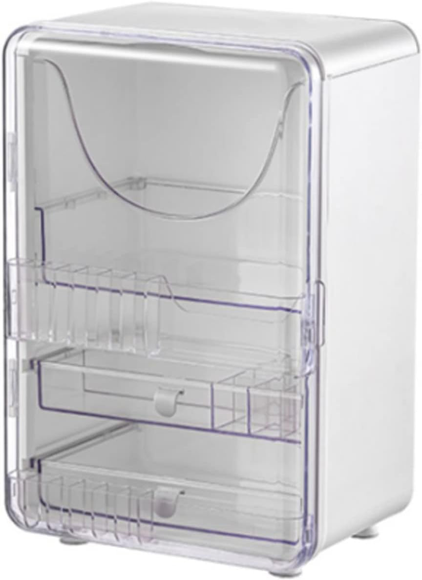 Grande Organizer per Trucchi a Doppia Porta Con 2 Cassetti, Organizer per Cosmetici Impermeabile E Antipolvere, 11 X 8 X 16, Bianco