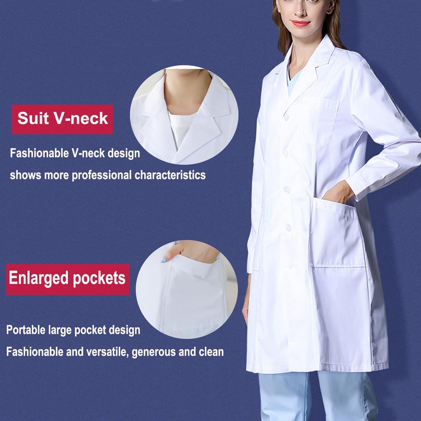 Camice Da Laboratorio Donna Bianco Abbigliamento Da Lavoro E Divise Cappotto per Chimico,Scolastico,Studenti,Scientifico,Dental Clinic