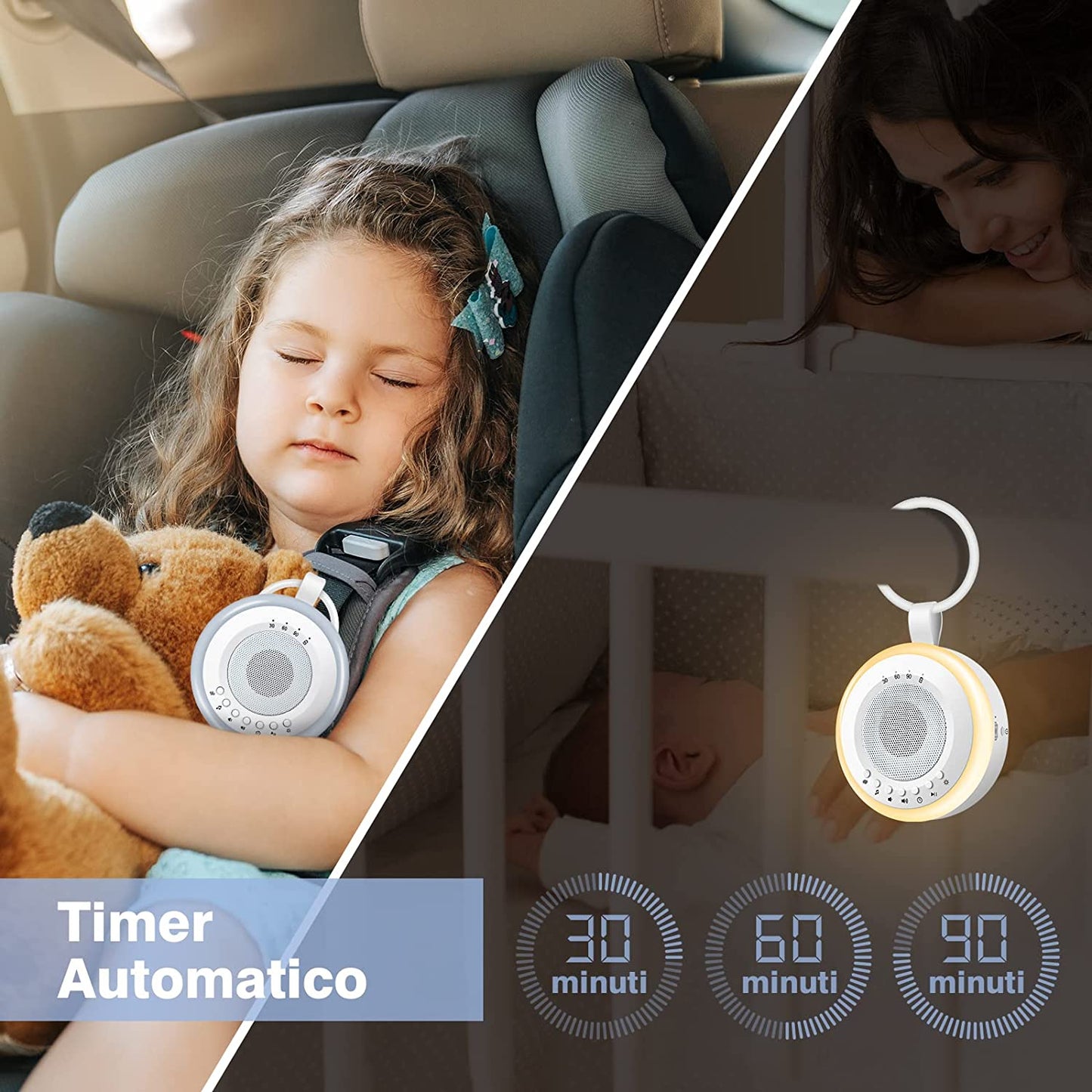 Macchina Rumore Bianco Neonato Portatile: 2 in 1 White Noise Machine Succhietto E Luce Notturna | 20 Suoni Di Ninne Nanne Rilassanti E Suoni Naturali E 3 Impostazioni Del Timer