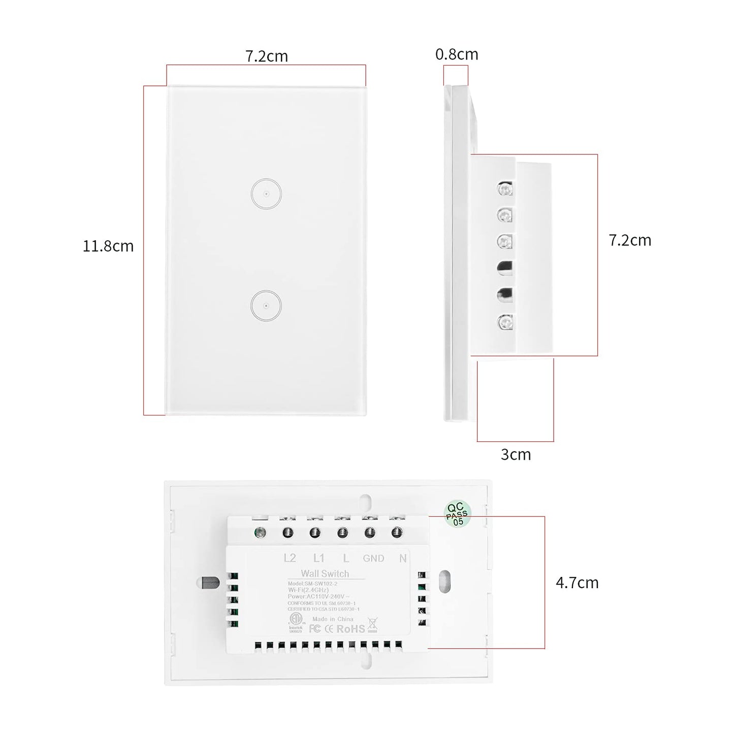 Interruttore Della Luce Intelligente Wifi, Controllo Vocale Funziona Con Alexa E Google Home, Timer E Condivisione Dispositivo, È Necessario Il Filo Di Neutro, Bianco 2 Way