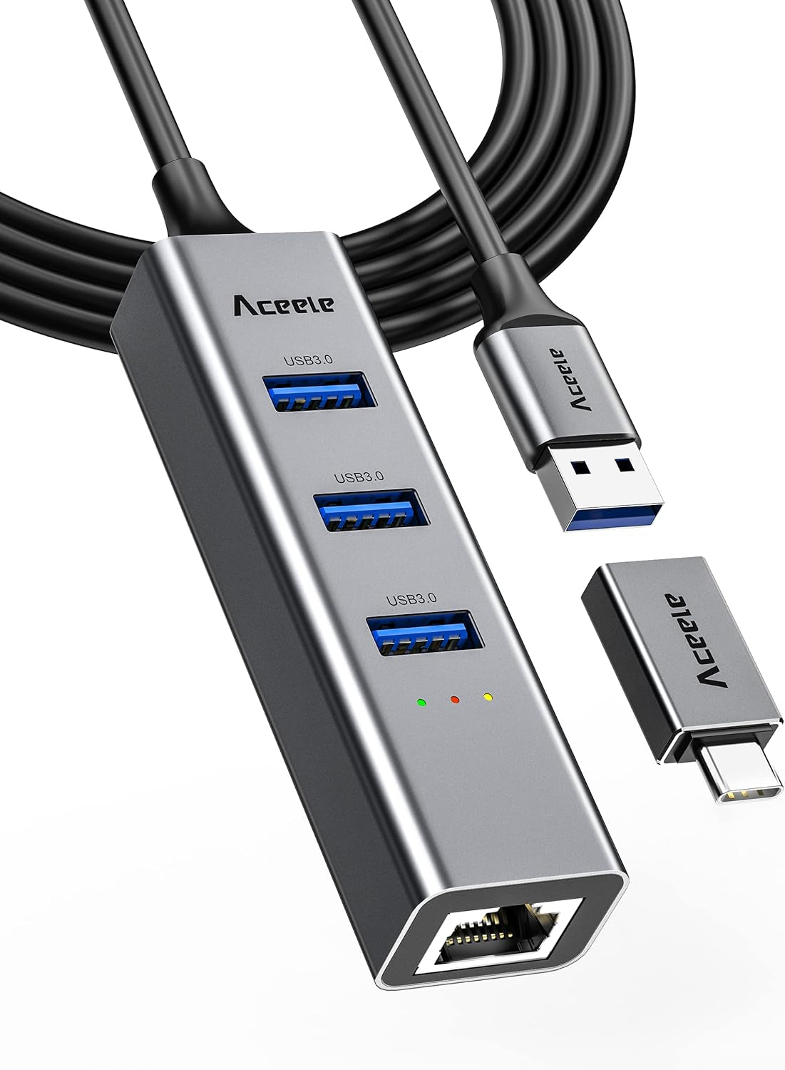 Adattatore Ethernet USB 3.0/USB C, Adattatore Thunderbolt 3 a Gigabit 4 USB 3.0 Compatibile Con Macbook Air/Pro, Ipad Pro/Air, Surface Pro 8, Galaxytab S8/S7, Galaxy S22/S21 E Computer USB-A