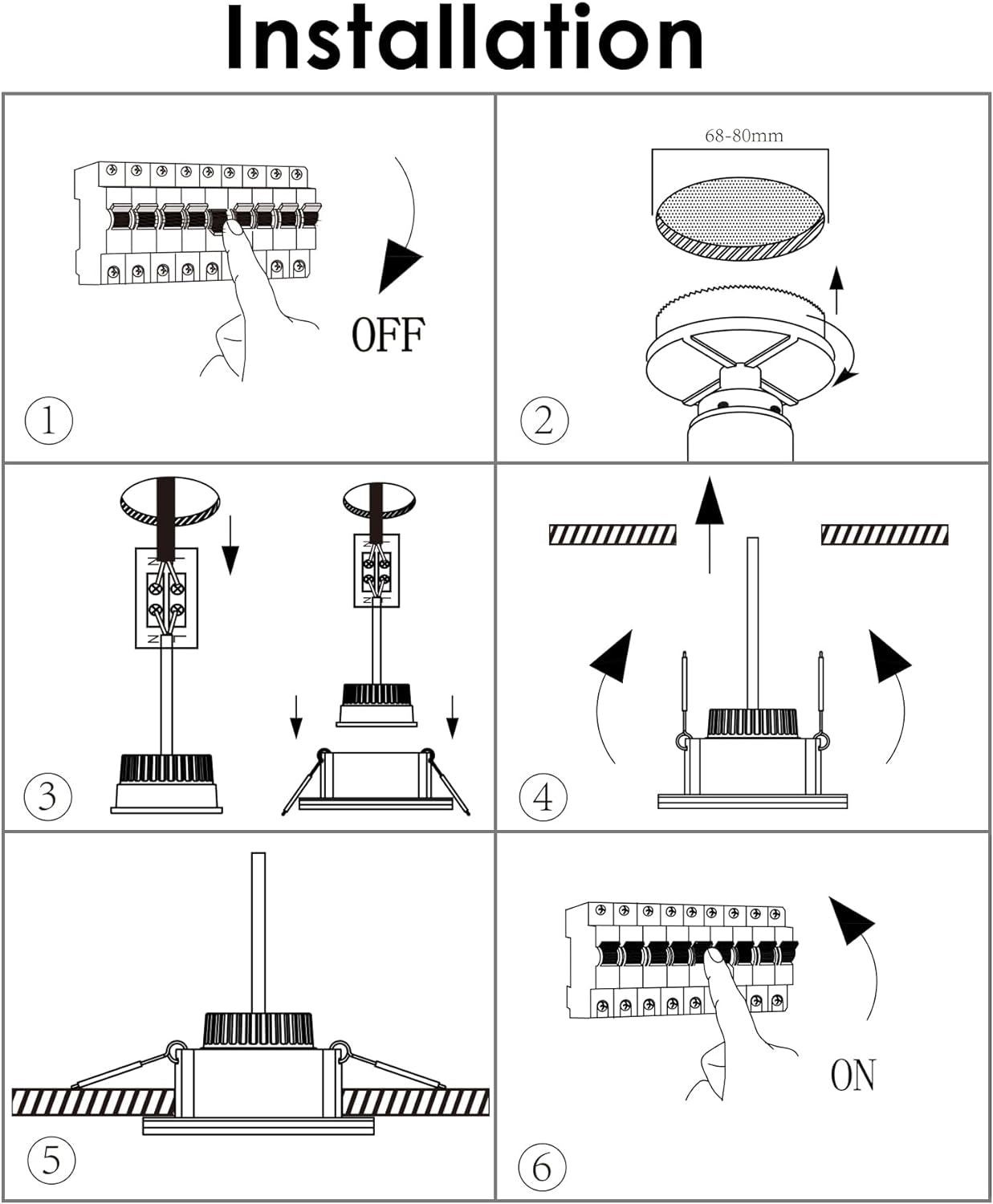 Faretti LED Da Incasso per Mobili,5W 230V 500LM Luci Da Soffitto Interno,Luce Calda 3000K Faretto Led Incasso Bagno IP65, Ø68Mm,Adatto per Bagni Umidi, Interni Vari, Ecc.Nero Set Di 6