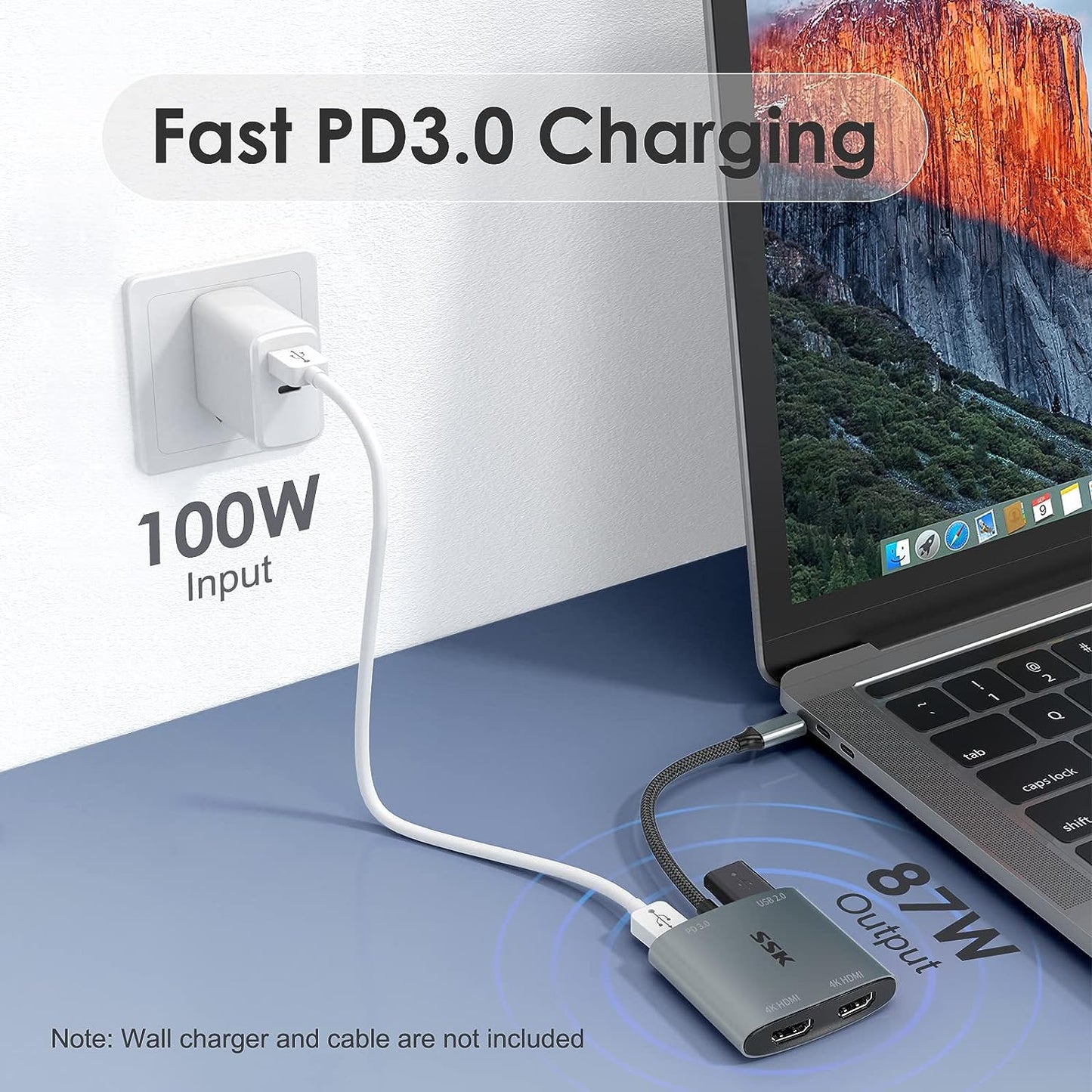 Adattatore USB C a Doppio HDMI, 4-IN-1 Adattatore Multiporta Da Tipo C Con 4K@60Hz E 4K@30Hz HDMI, 100W Di Ricarica Rapida, USB 2.0 Supporta Thunderbolt 3 per Macbook Air Lenovo Dell HP Chromebook