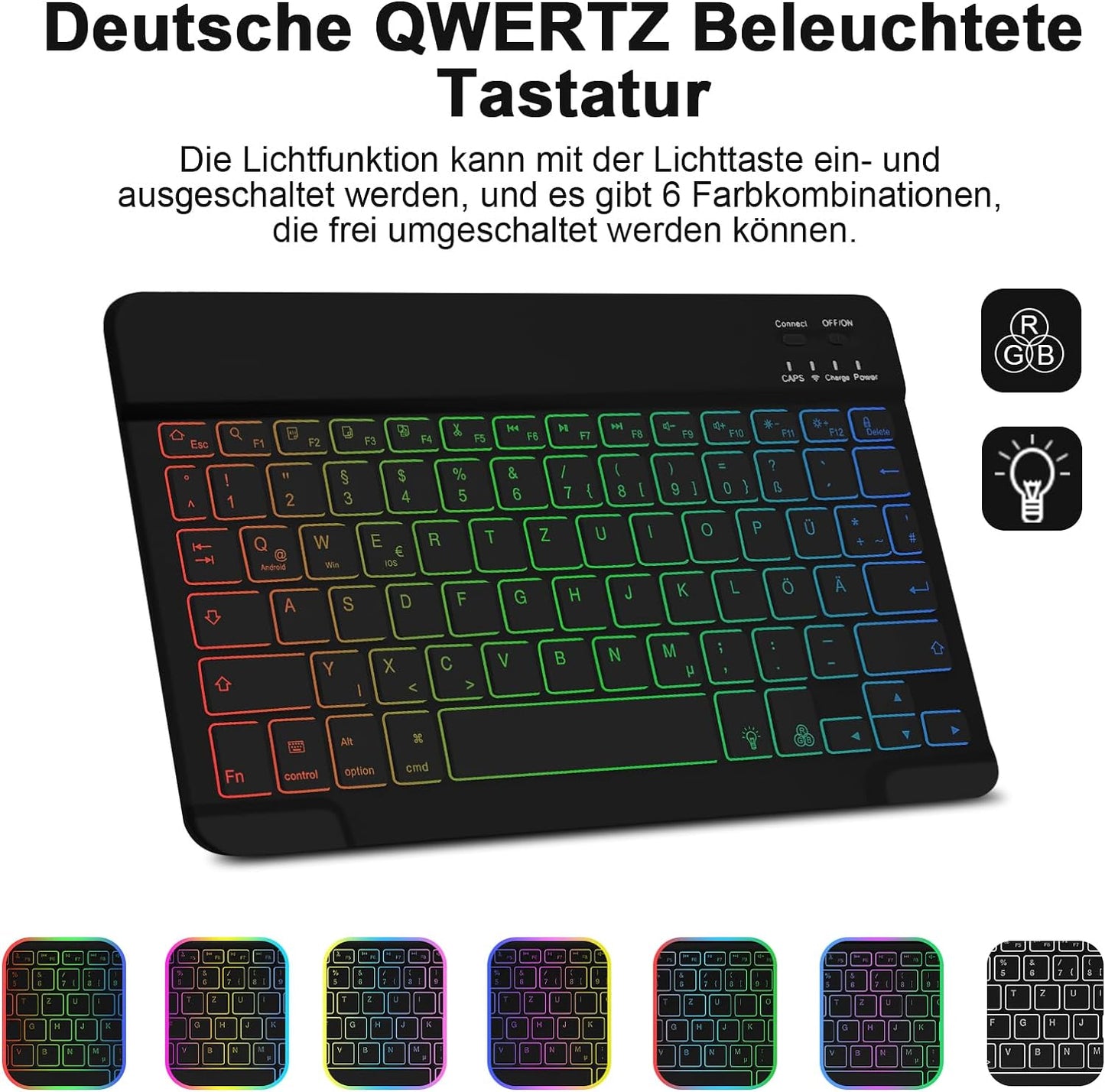 Tastiera Retroilluminata per Samsung Galaxy Tab S9 2023, QWERTZ Tastiera Retroilluminata Rimovibile Con Custodia per Galaxy Tab S9 11 Pollici 2023 (SM-X710/SM-X716B/SM-X718U), Nero