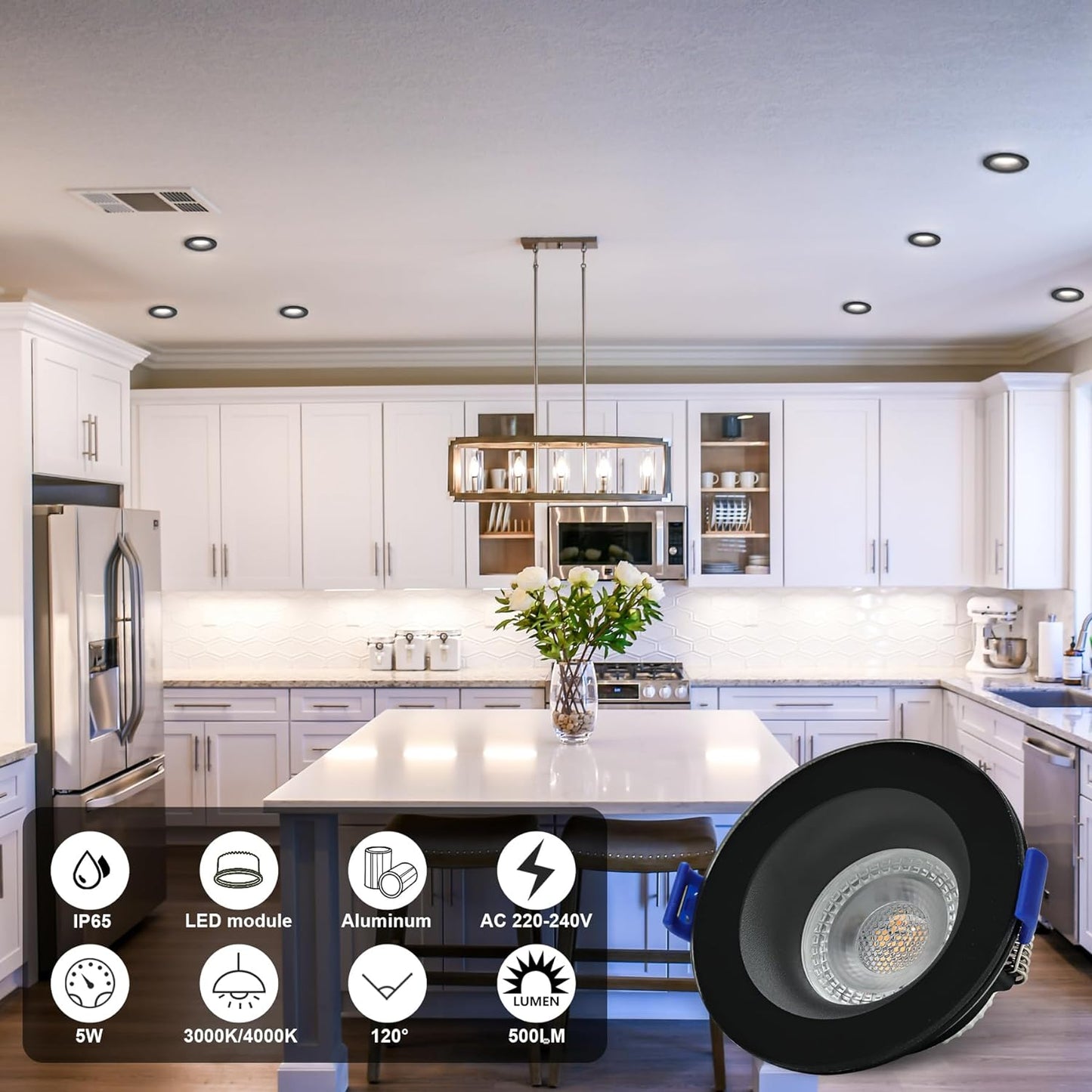Faretti LED Da Incasso per Mobili,5W 230V 500LM Luci Da Soffitto Interno,Luce Calda 3000K Faretto Led Incasso Bagno IP65, Ø68Mm,Adatto per Bagni Umidi, Interni Vari, Ecc.Nero Set Di 6