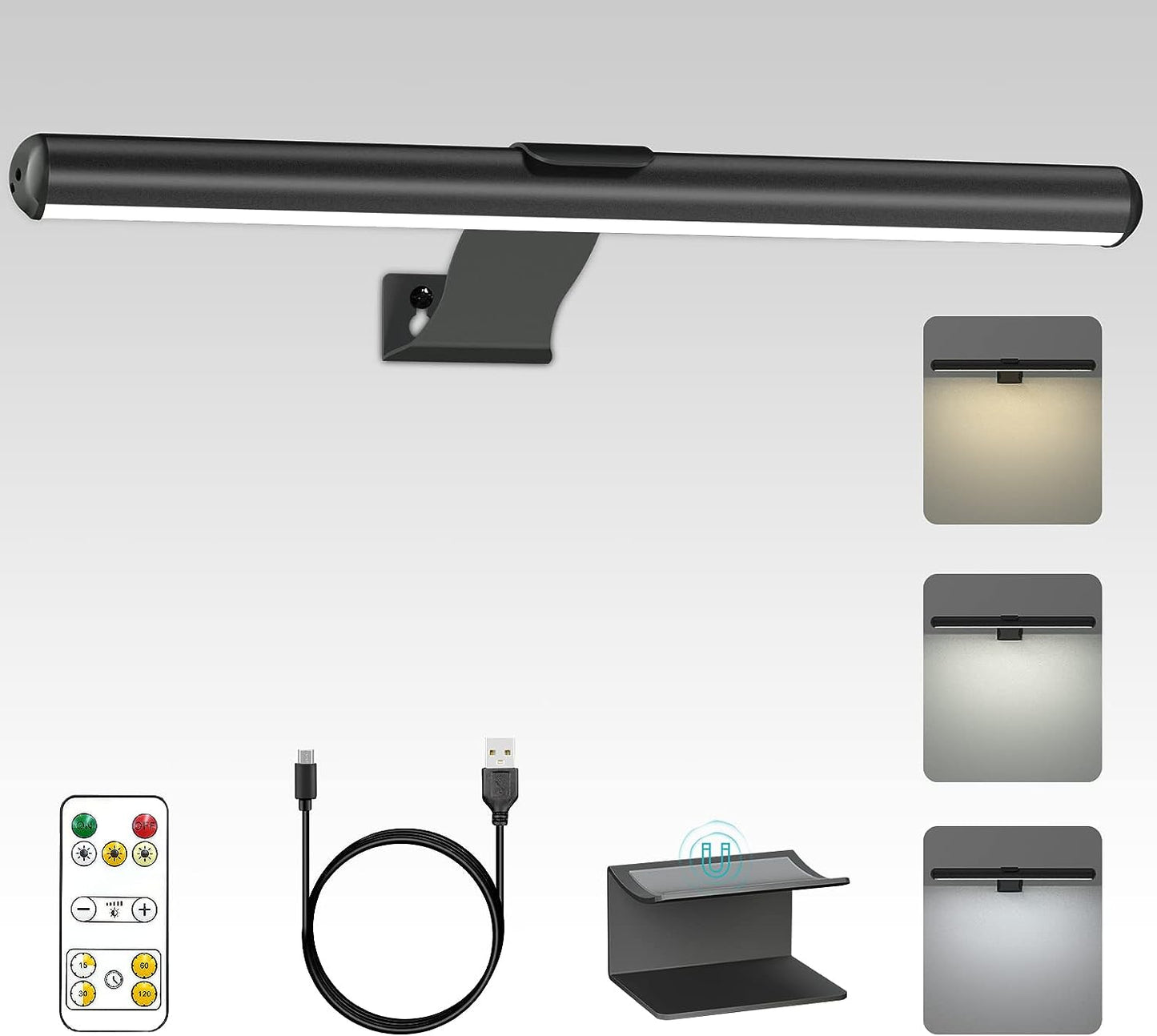 Lampada per Quadri Wireless Ricaricabile, 2 in 1 Luce per Pittura Con Telecomando, 300LM Batteria Luci Da Esposizione Dimmer, 3 Modalità Luce Da Parete Magnetica per Opere Darte (Black-30Cm)