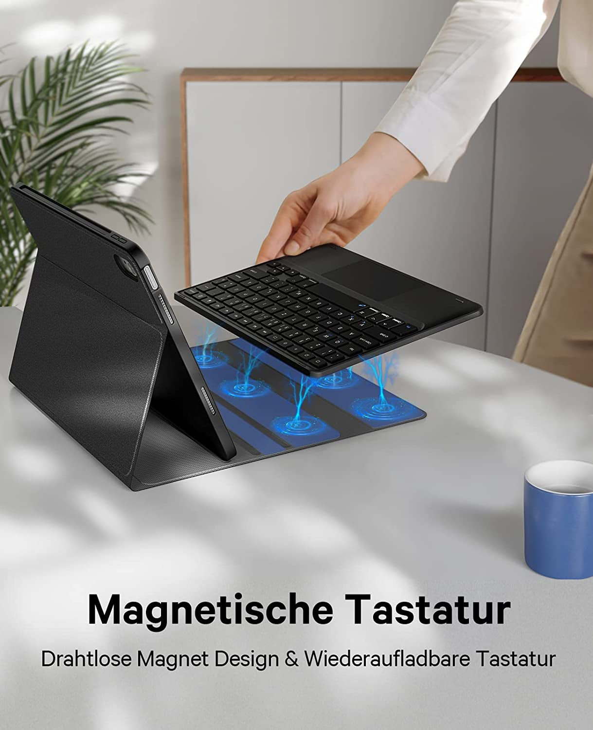 Custodia per Ipad 10 Generazione Con Tastiera, Tastiera 2022 Ipad 10° Generazione Con Touchpad, 2 Canali BT, Tastiera QWERTZ Rimovibile Senza Fili per Ipad 10 Generazione 10,9 Pollici, Nero
