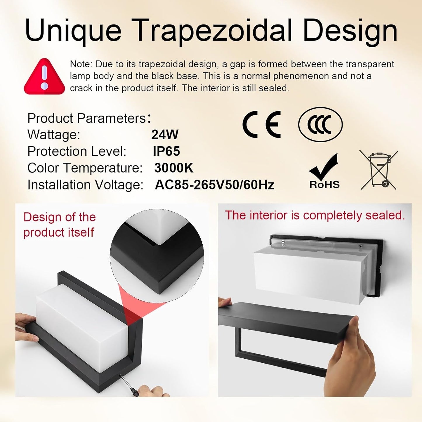 Applique Da Esterno, 24W Applique Da Parete Con Sensore Di Movimento, Lampada Da Parete Bianco Caldo 3000K, IP65 Impermeabile Applique Led per Balcone, Cancello, Giardino, Ingresso (1 Pezzi)