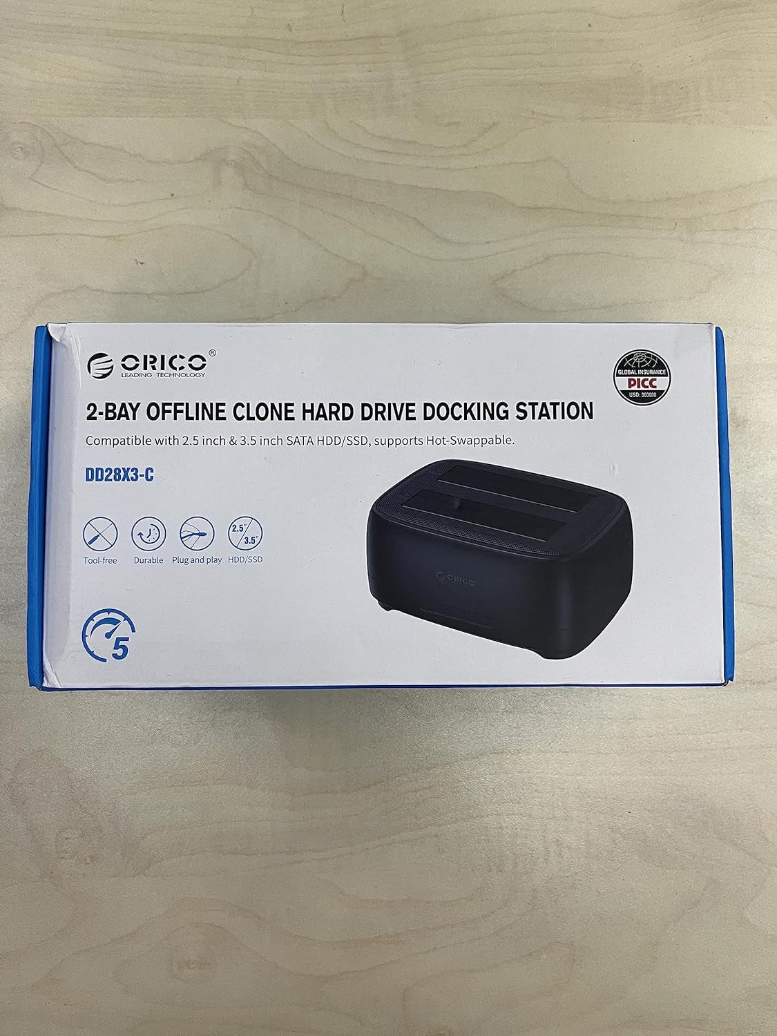 Hard Disk Docking Station USB3.0 per HDD/SSD SATA Da 2,5 E 3,5 Pollici, 2 Slot per SSD/HDD Docking, Supporto per Clonazione Offline E UASP,20TB(DD28U3-C)