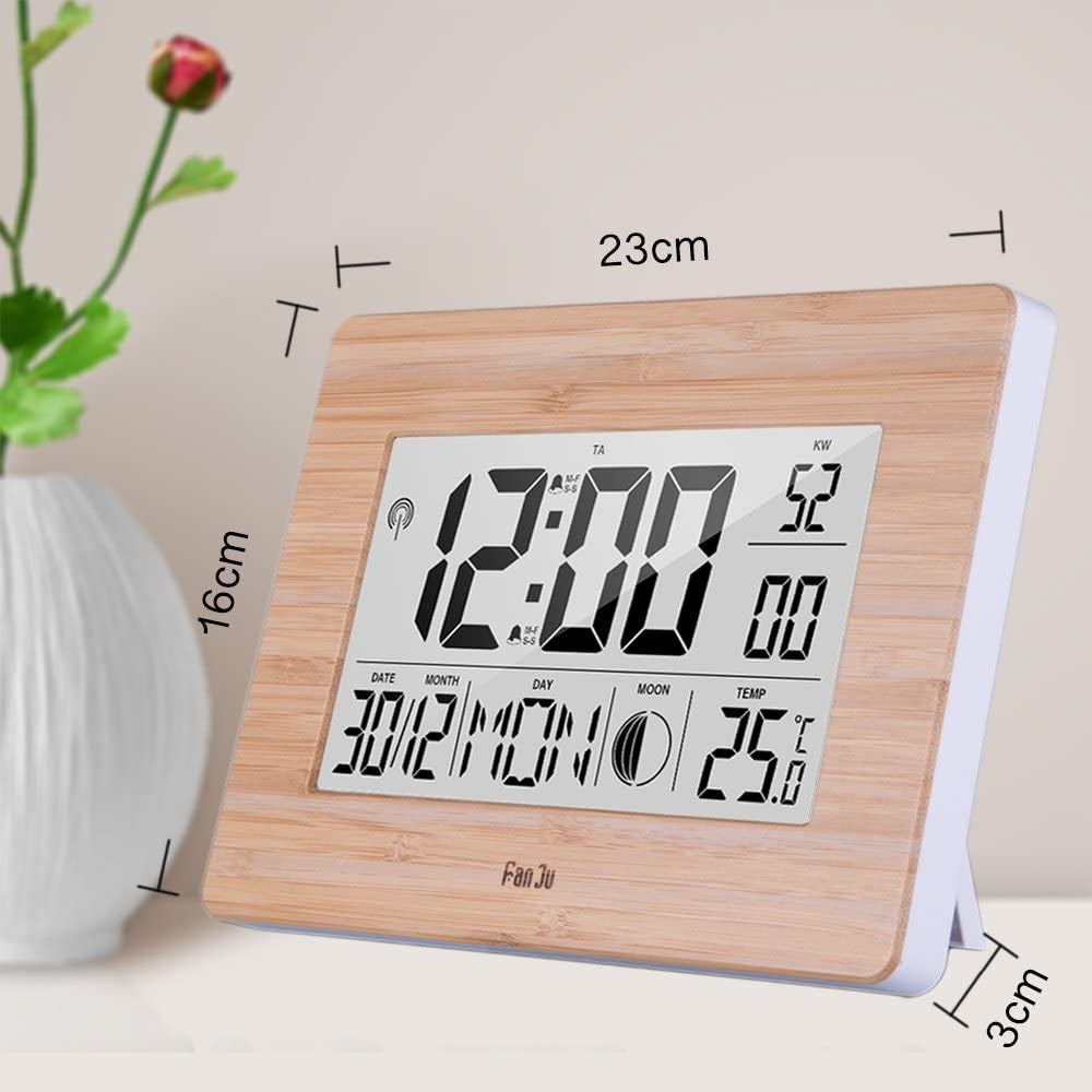FJ3530 Sveglia Digital a Grande Orologio Da Tavolo Con Display Extra Large | Temperatura Interna | Fase Lunare | Funzione Snooze | Calendario Sveglia per Casa.