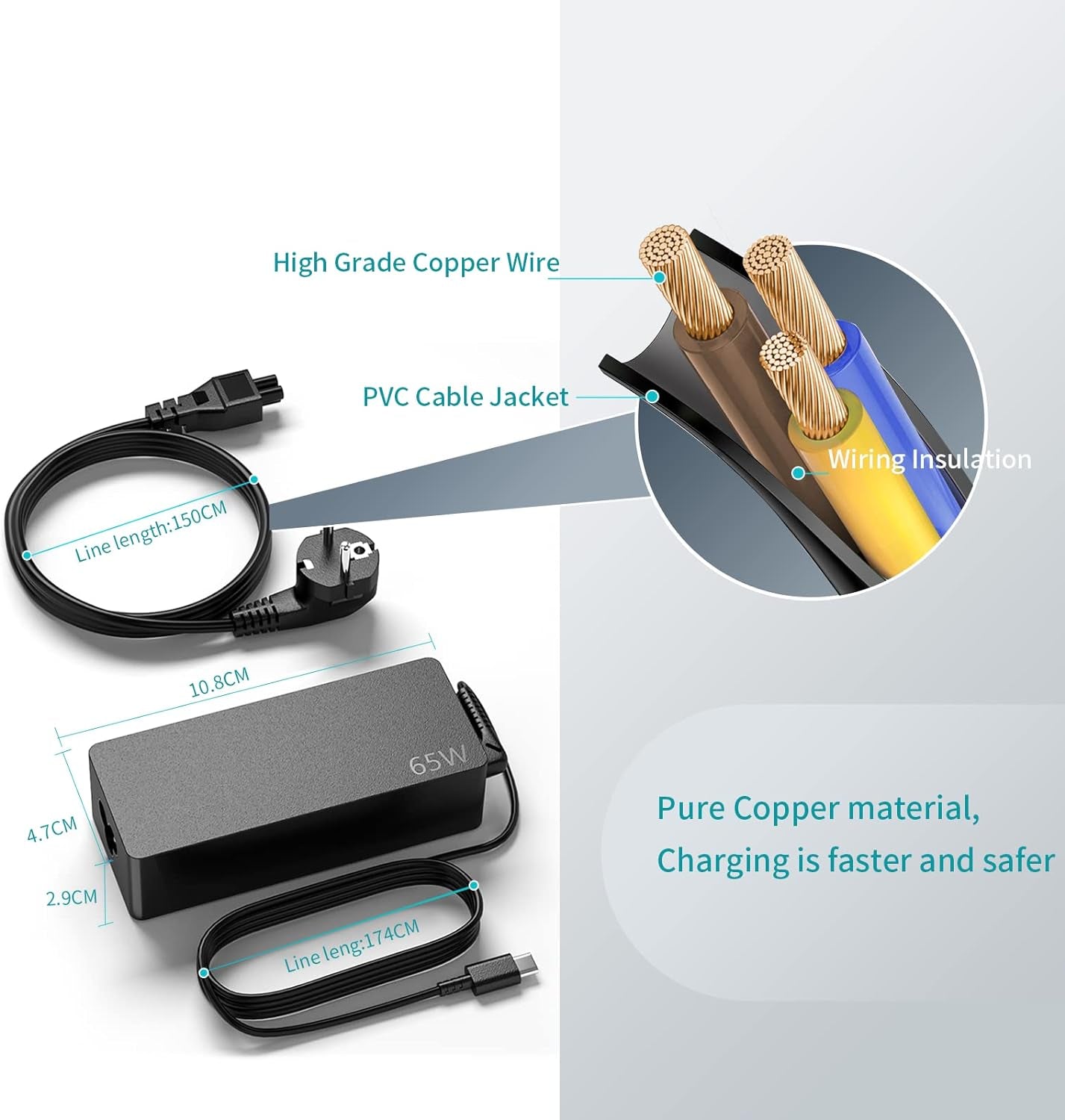 65W USB TYPE-C PD Alimentatore Caricabatterie per PC Portatile Lenovo Thinkpad L13 L14 L15 T14 T14S T15 R14 Gen 1 2 3 T480 T480S L480 L580 E490 E590 ADLX65YAC3A Laptop Caricatore Adattatore