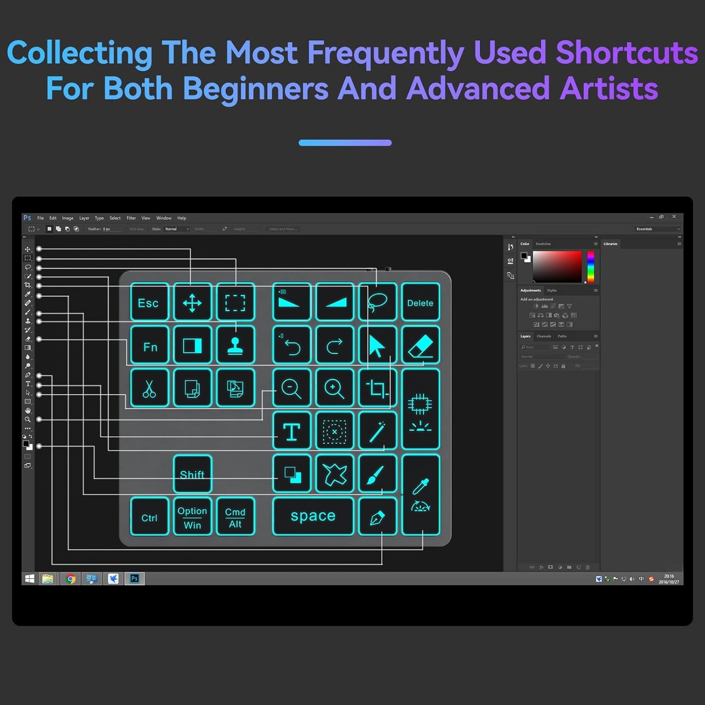 Tastiera Retroilluminata Bluetooth per Photoshop, Tastiera Ricaricabile per Photoshop, Compatibile Con Windows/Macos/Ios