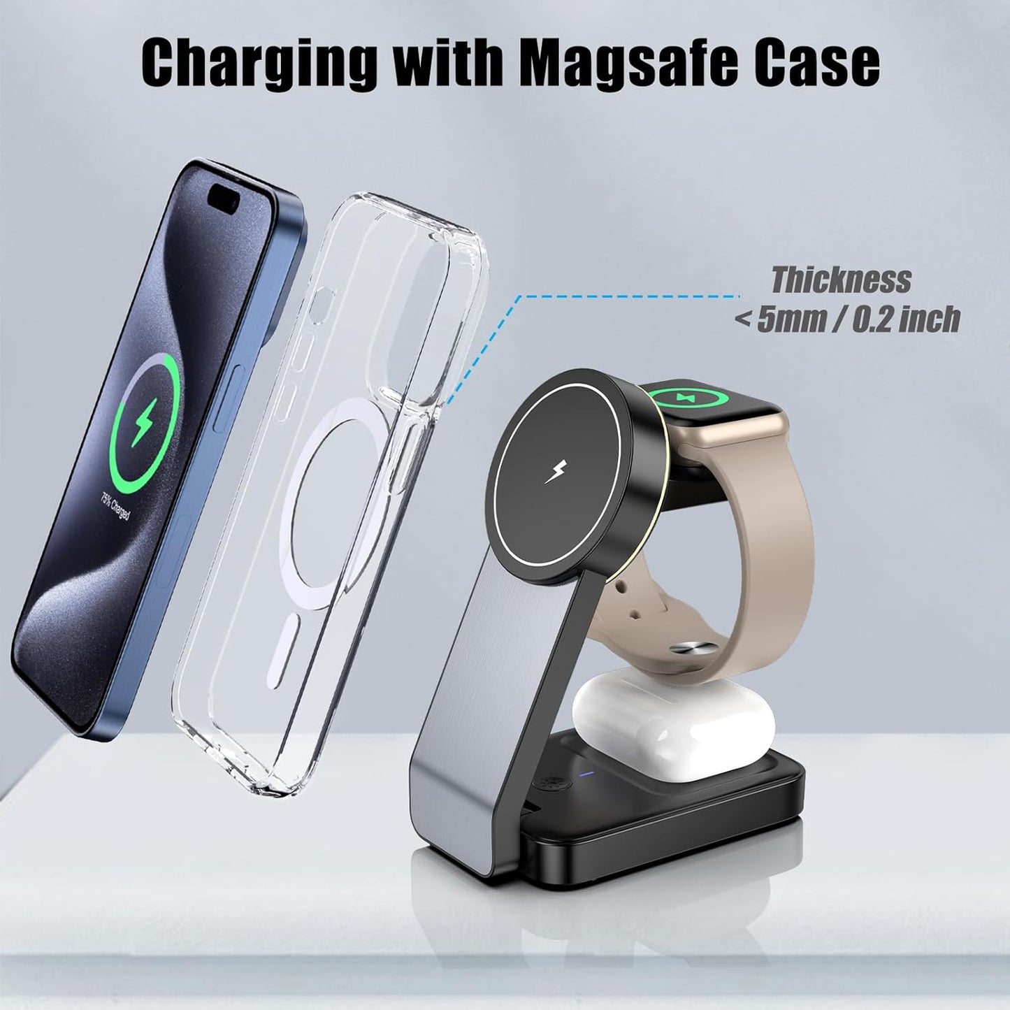 Caricabatterie Mag-Safe Caricatore a Induzione per Iphone, Caricatore Magnetico Apple per Iphone 15 14 13 Pro Max, Caricatore Wireless per Iwatch 9 Ultra, Apple Mag-Safe Charger per Airpods Pro 3/2