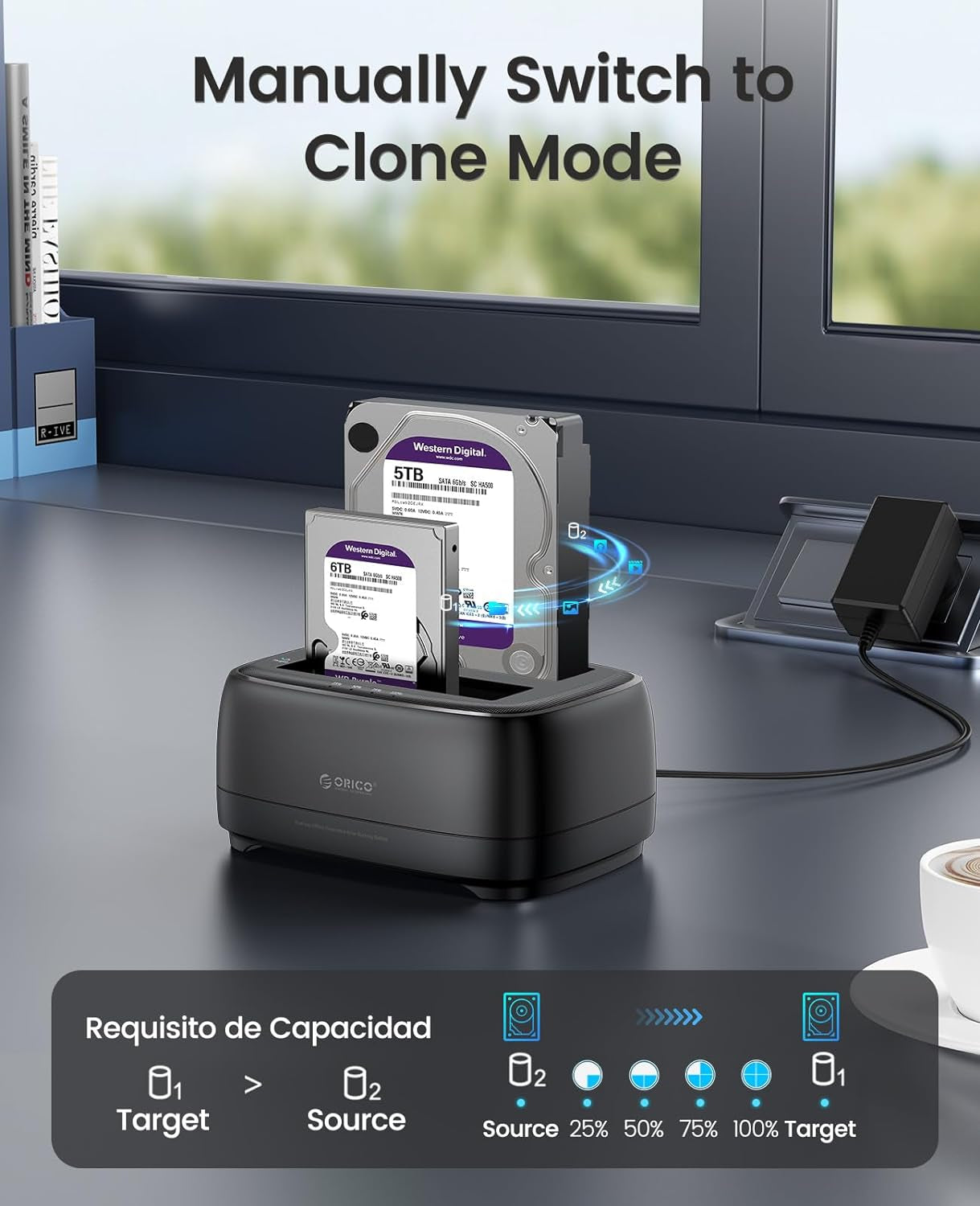 Hard Disk Docking Station USB3.0 per HDD/SSD SATA Da 2,5 E 3,5 Pollici, 2 Slot per SSD/HDD Docking, Supporto per Clonazione Offline E UASP,20TB(DD28U3-C)