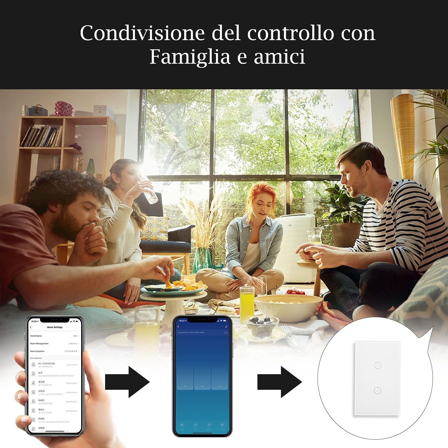 Interruttore Della Luce Intelligente Wifi, Controllo Vocale Funziona Con Alexa E Google Home, Timer E Condivisione Dispositivo, È Necessario Il Filo Di Neutro, Bianco 2 Way
