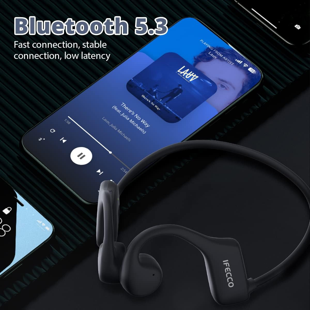 IFECCO Cuffie a Conduzione Ossea Bluetooth 5.3 - Cuffie Sportive Senza Fili Impermeabili Ip68,Cuffie Ad Orecchio Aperto Con Microfono Incorporato Lettore Mp3 32G per Nuoto Corsa Ciclismo
