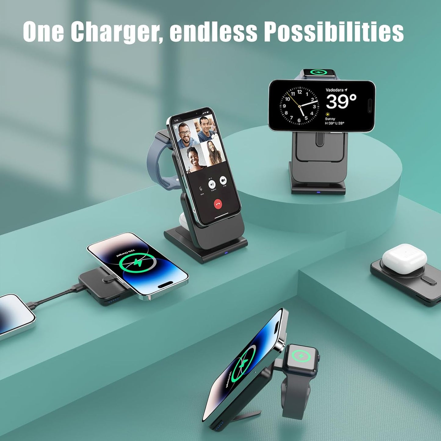 Caricatore Wireless Magnetico, Mag-Safe Battery Pack 5000Mah Staccabile, Pieghevole Caricatore Mag Safe per Iphone 15 14 Pro Max 13, Ricarica Wireless per Iwatch 9 8, Caricatore Iphone per Airpods Pro