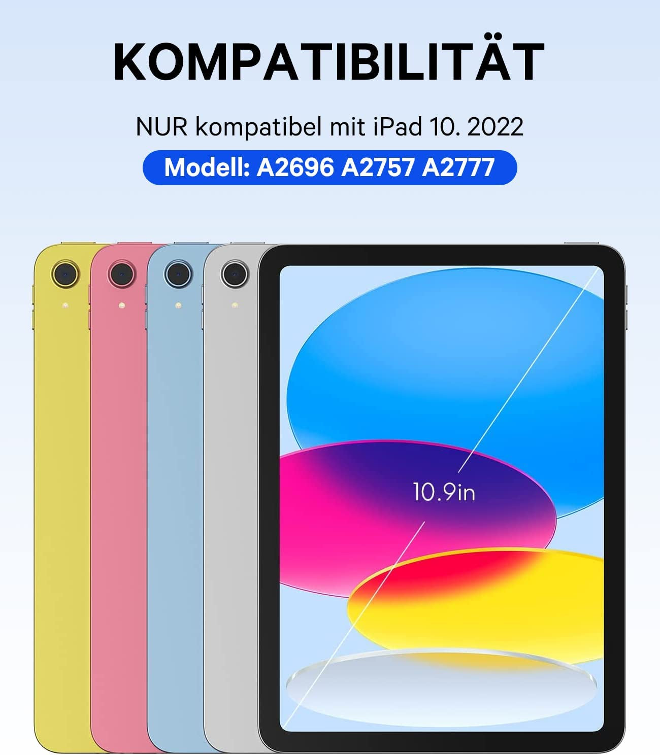Custodia per Ipad 10 Generazione Con Tastiera, Tastiera 2022 Ipad 10° Generazione Con Touchpad, 2 Canali BT, Tastiera QWERTZ Rimovibile Senza Fili per Ipad 10 Generazione 10,9 Pollici, Nero