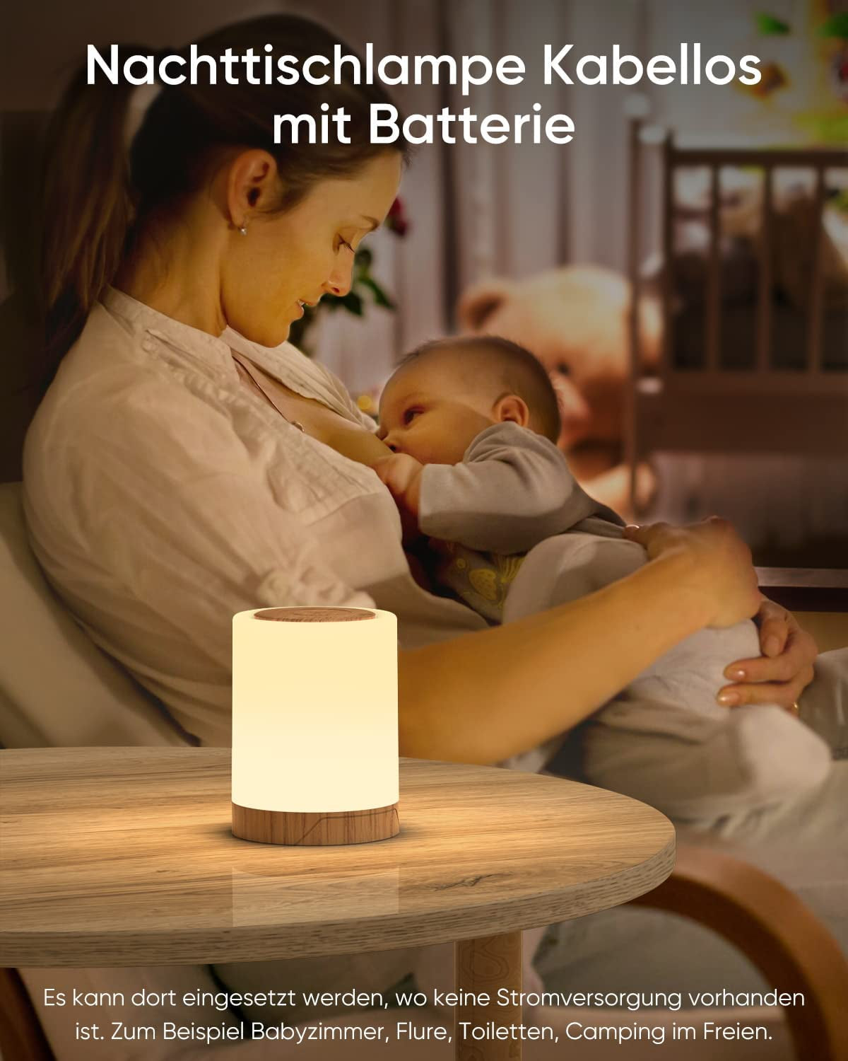 Lampada Da Comodino Senza Fili, Touch Luce Notturna Bambini Led, Batteria Lampada Led Ricaricabile Con 10 RGB Colori 4 Modi D’Illuminazion per Tavolo Camera Scrivania