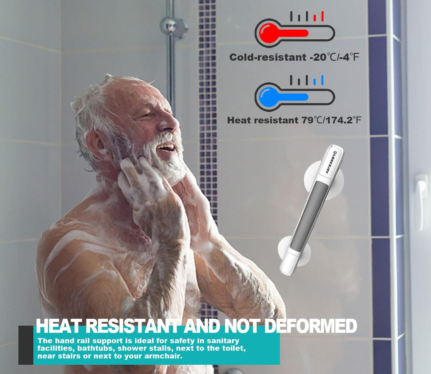 Maniglia Doccia Anziani, Maniglione Bagno Disabili, Maniglia a Ventosa per Bagno Con Avviso Di Aspirazione, Maniglie Doccia Senza Foratura per Armadio, Porta in Vetro, Finestra