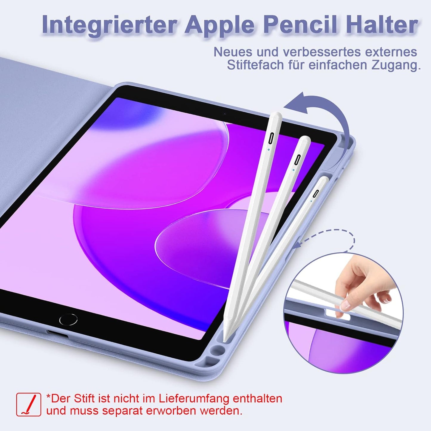Custodia per Tastiera per Ipad 9.Gen 2021/8.Gen 2020/7.Gen 2019, Layout QWERTZ Magnetico Tastiera Retroilluminata, Custodia Con Portapenne per Ipad Da 10.2 Pollici, Viola