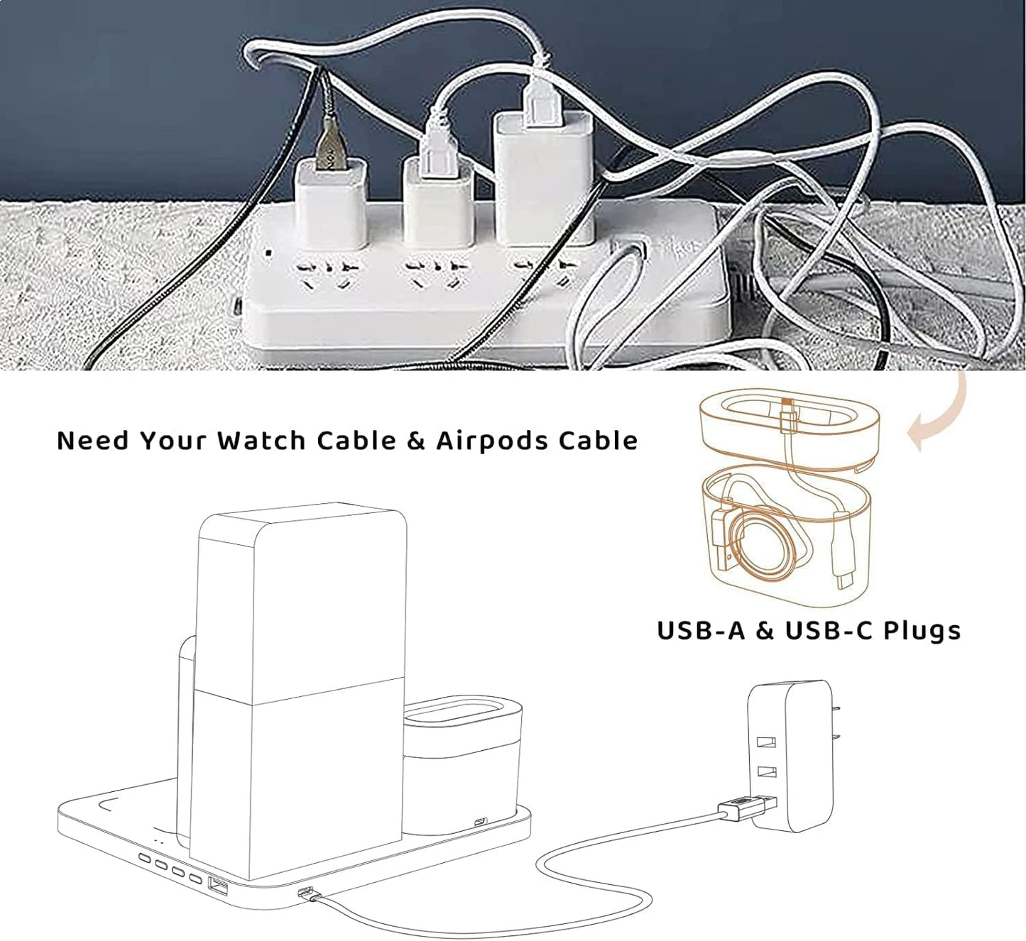 Caricabatterie Wireless,  Stazione Di Ricarica Wireless 3 in 1 Con Adattatore QC3.0 per Iwatch Series SE 6 5 4 3 2, Airpods Pro 2, Supporto Di Ricarica a Digiuno Da 15W per Lphone 14, 13 Pro Max