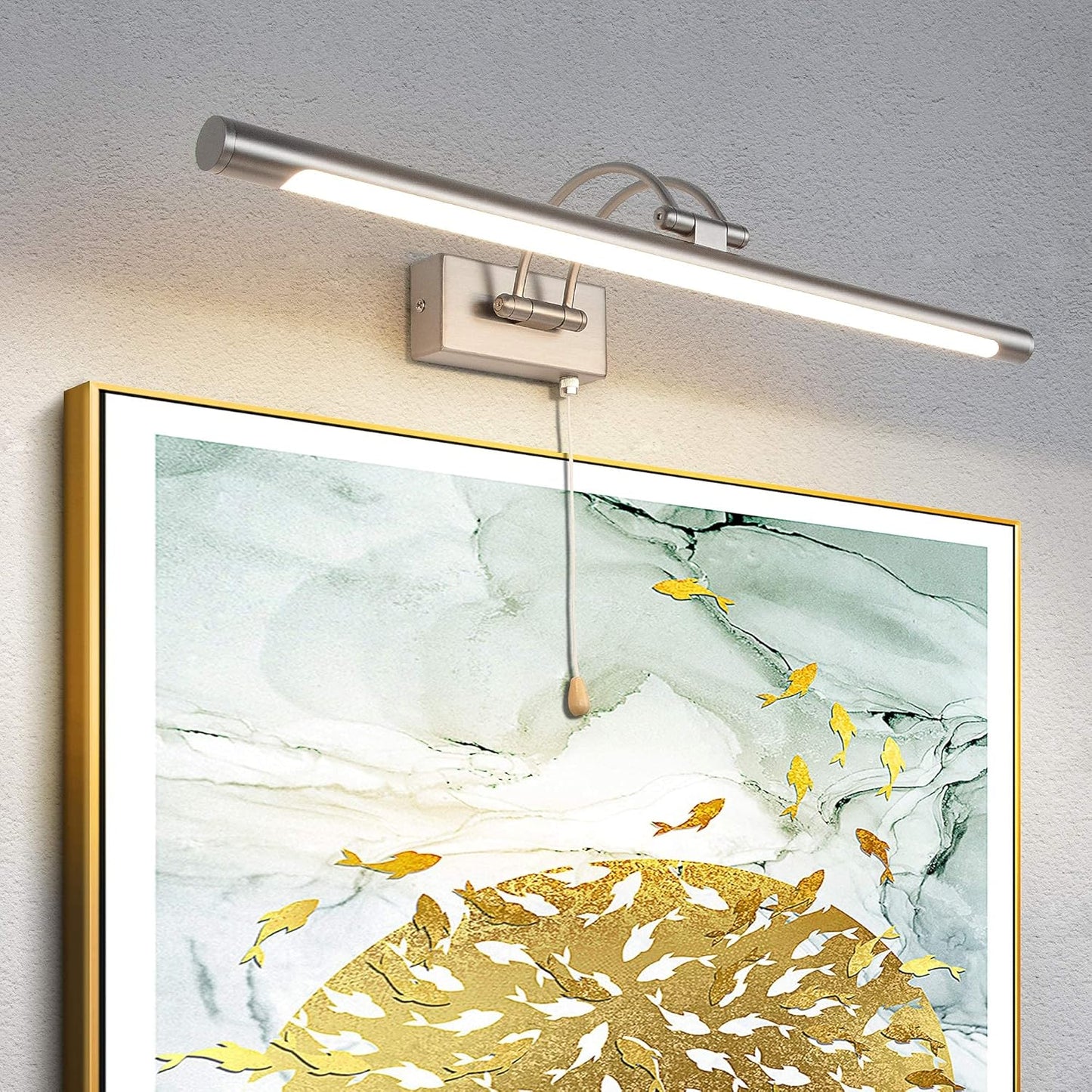 LED Applique Parete Lampada 60Cm 12W Illuminazione Specchio Da Bagno IP44 3000K Nichel Regolabile Braccio Luce Dell'Immagine Luci Lettura Comodino Interni Applique Da Parete Con Tirare L'Interruttore