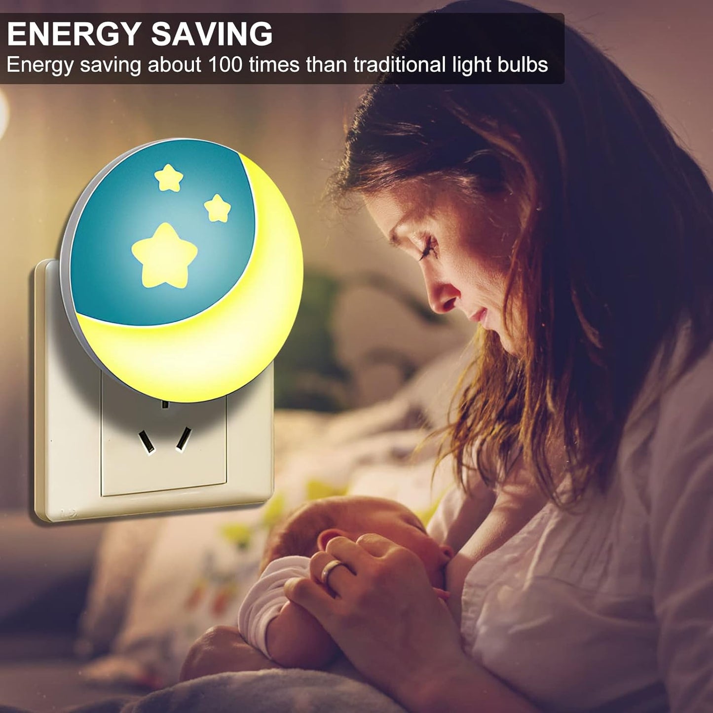 2 Pezzi Luce Notturna Bambini Da Presa LED Con Sensore Crepuscolare Automatico Lampada Notte Luce Notturna per Bambini Stelle E Luna Decor Camera Da Letto Neonato Soggiorno Corridoio Cucina