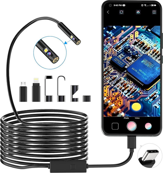 1920P Endoscopio a Serpente a Doppia Lente, Boroscopio Di Tipo C, Fotocamera Con 8 Luci LED per Smartphone Android E Ios, Iphone, Ipad, Samsung (5 M)