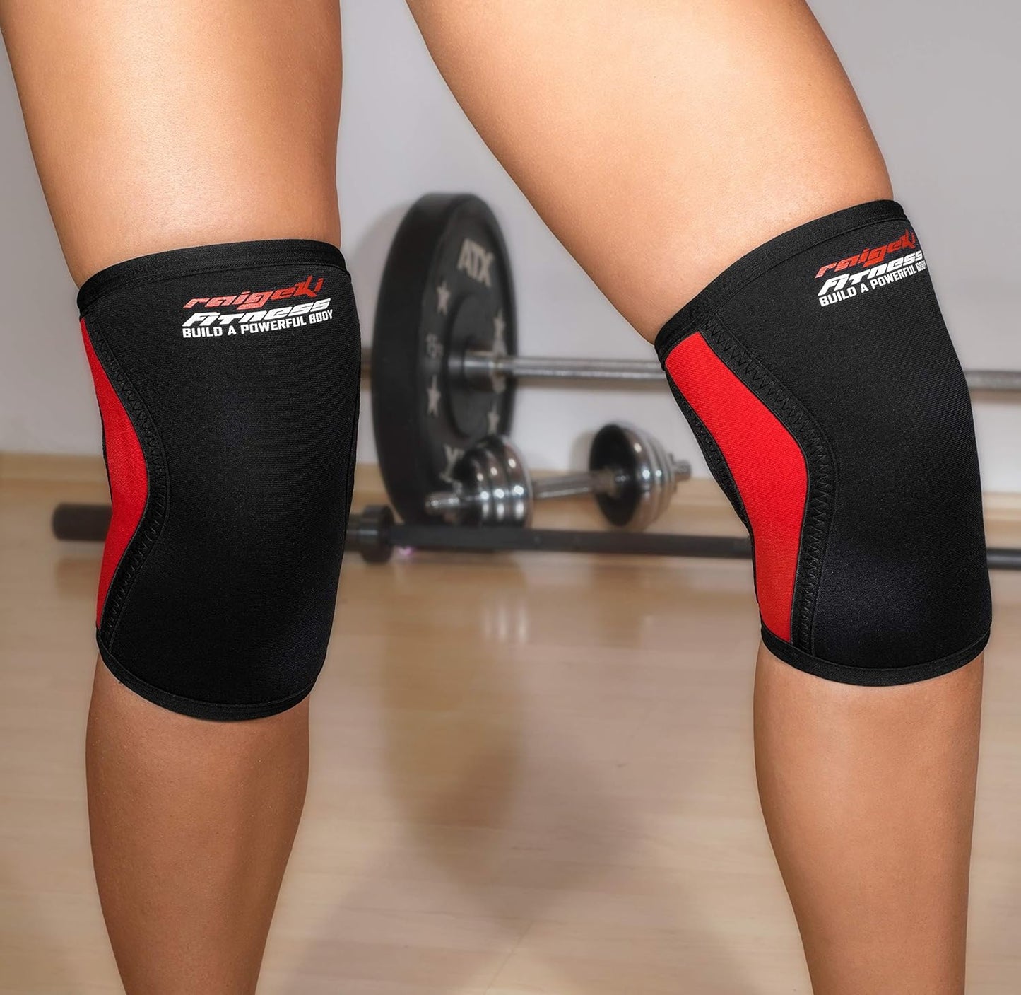 Raigeki Fitness - Ginocchiera in Neoprene Da 7 Mm, Set Da 2 Pezzi, per Ginocchia, Ginocchiere (+ Piastre per Allenamento) Anche per Gomiti, Ginocchiere, per Allenamento Di Forza, Crossfit, Bodybuilding E Arti Marziali