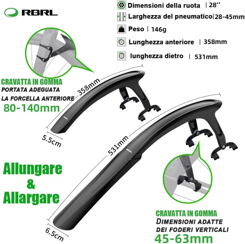 Parafango Universale per Bicicletta 28 Pollici, Set Parafanghi per Bicicletta, Parafango Regolabile E Facile Da Installare (Protezione Ruota per Bici Gravel, Bici Da Corsa)