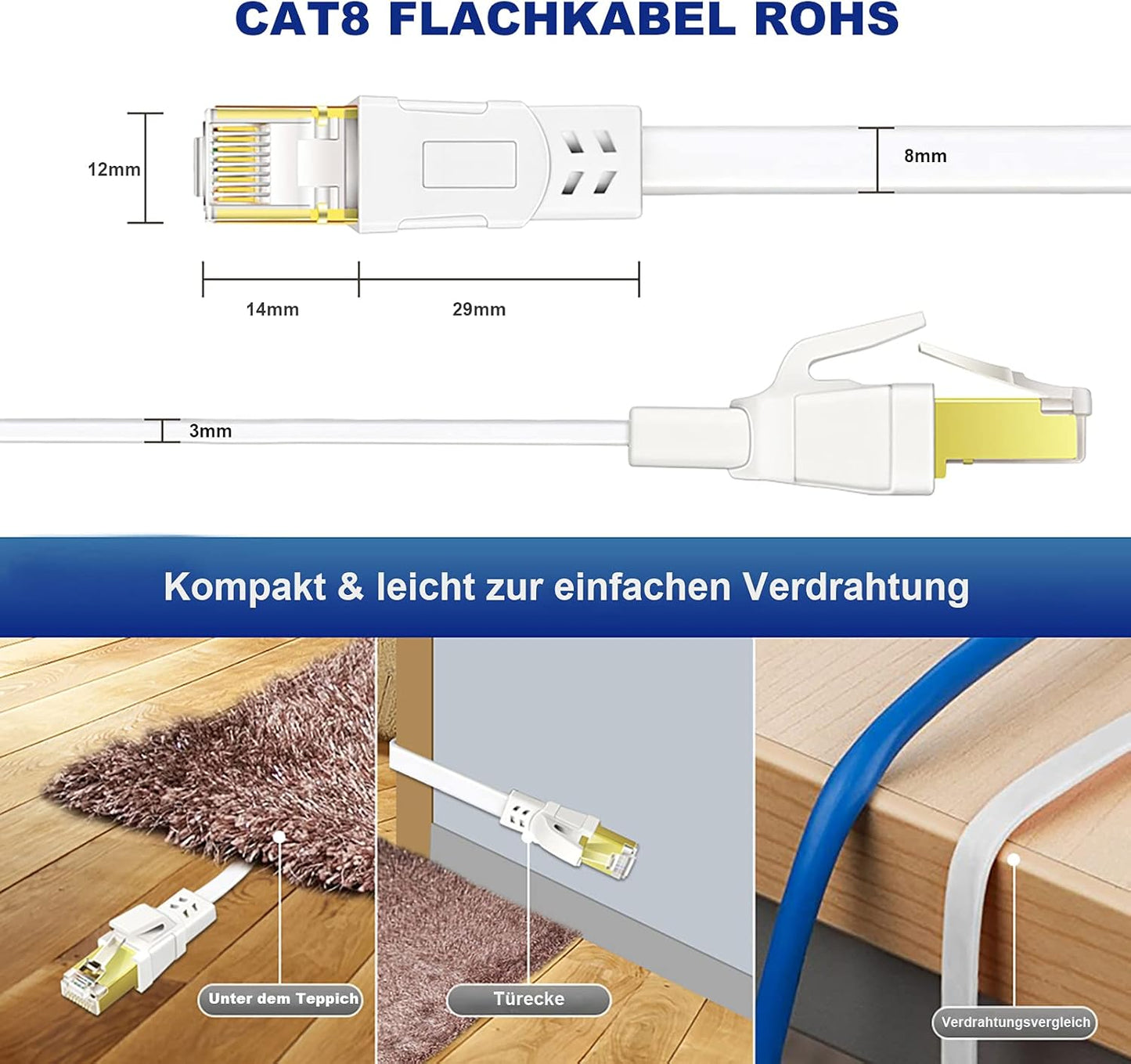 Cavo Di Rete Cat8 LAN, 12 M, Ad Alta Velocità, 40 Gbps, Con Connettore RJ45 Placcato Oro, per Router/Gioco/Modem