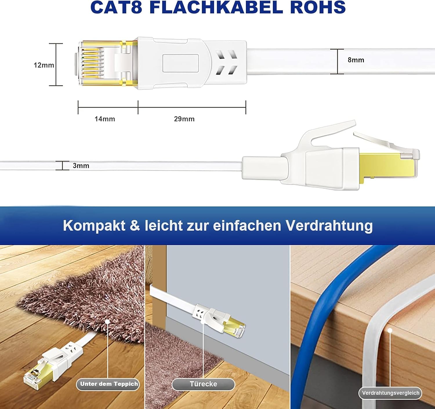 Cavo Di Rete Cat8 LAN, 12 M, Ad Alta Velocità, 40 Gbps, Con Connettore RJ45 Placcato Oro, per Router/Gioco/Modem