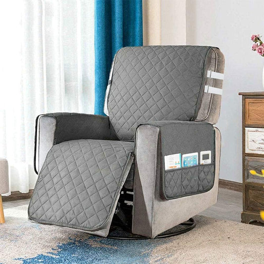 Fodera per Sedia Relax Con Imbottitura Antiscivolo, Rivestimento in Tessuto Antiscivolo, Con 2 Cinghie Di Chiusura, 6 Tasche Laterali, Rivestimento Protettivo per Divano a 1 Piazza, Colore: Grigio