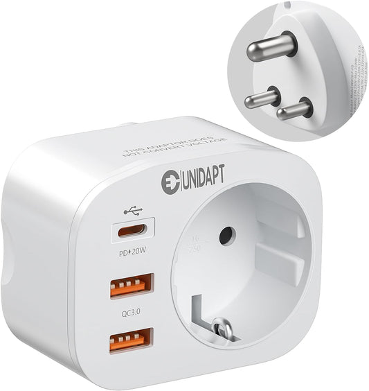 Adattatore Da Viaggio 4 in 1 per India Con 3 USB, Adattatore India, Adattatore Da Viaggio India, Spina Da Viaggio Tipo D, Adattatore per Sri Lanka, India, Nepal, Spina Da Viaggio India