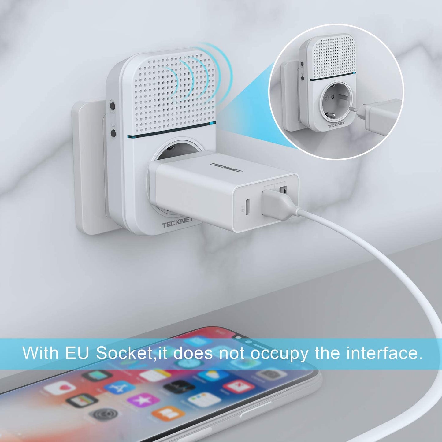 Campanello Senza Fili, Campanello Wireless Impermeabile Con Senza Batteria, Utilizzare Nella Presa EU, Display a LED, 5 Livelli Di Volume, 60 Suonerie, 400 M