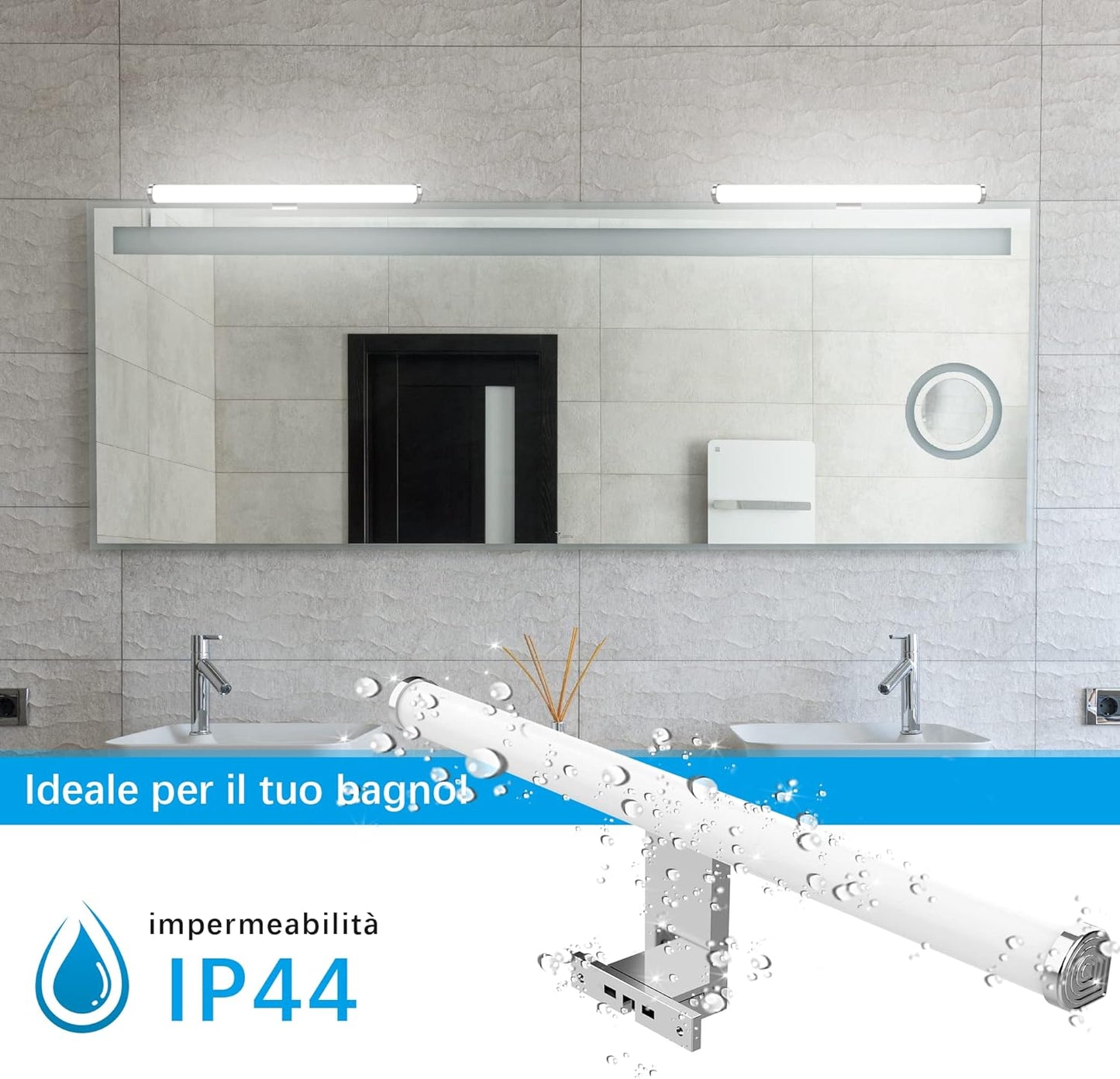 Lampada Da Specchio a LED 40Cm 10W 1200Lm,Luce Specchio Bagno Super Luminosa Bianca Neutra 4000K,Impermeabile Ip44,Applique Specchio Bagno No Strobo 230V,Classe Ii(Senza Interruttore)