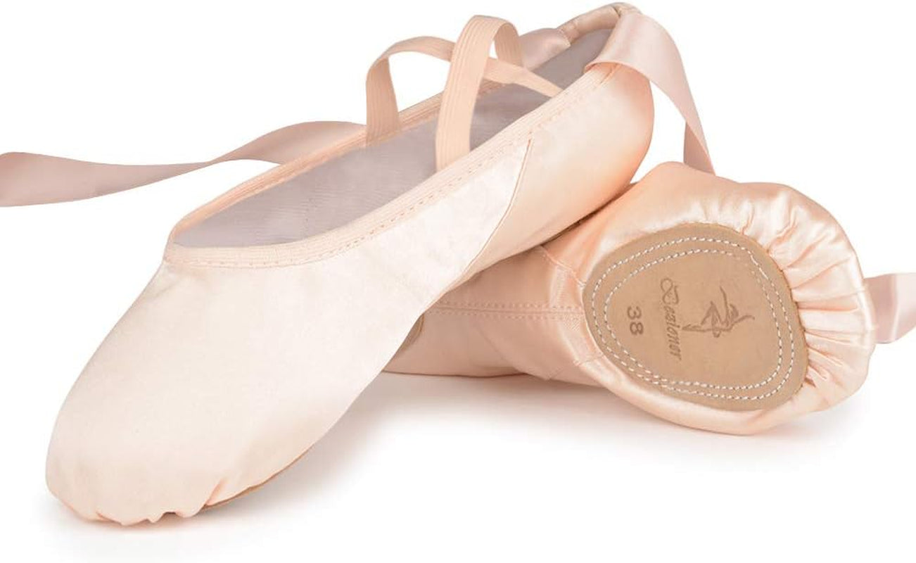 Scarpe Da Danza Classica Raso Scarpetteda Ballo Con Il Nastro Suola Diviso in Pelle Ginnastica Ballo Pantofole per Bambini E Adulti