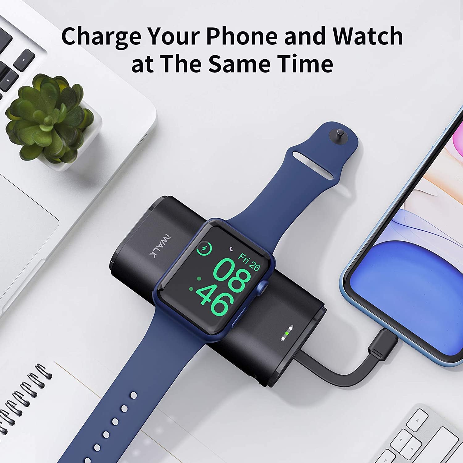 Power Bank Apple Watch 9000Mah, Batteria Esterna per Cellulare Con Cavo Incorporato Compatibile Con Apple Watch Series 8/7/6/Se/5/4/3, Iphone 14/14 Plus/14 Pro/14 Pro Max/13/12/11/Se/Xr/8/7/6S