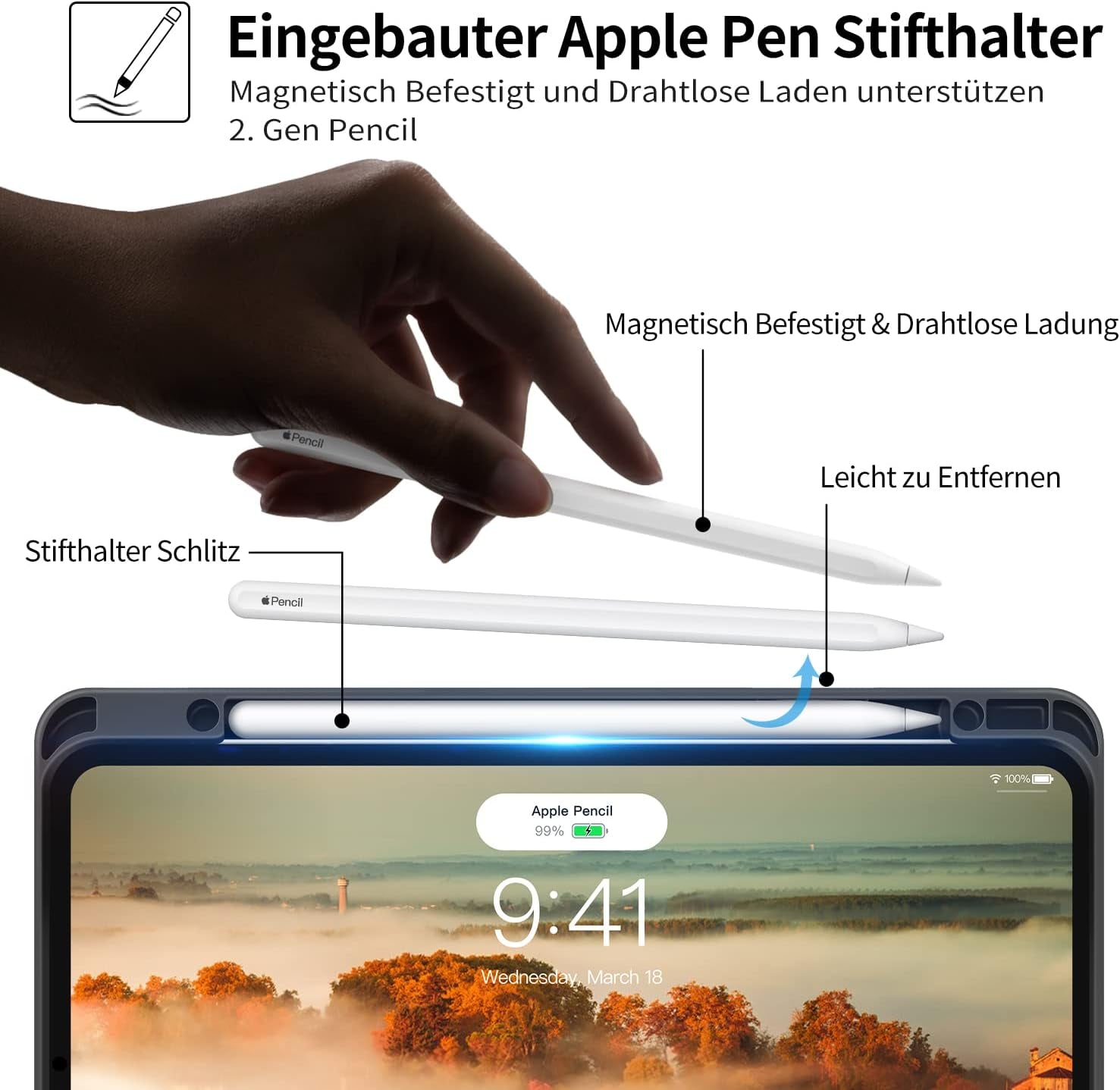 HOLIMET Custodia per Ipad Pro 12.9 2022 6 Generazione, 2022/2021/2020/2018 (6A/5A/4A/3A Gen) Smart Cover Con Pencil Holder per Pencil 2, Auto Svegliati/Sonno Case per Ipad Pro 12.9 Pollici (Marrone)
