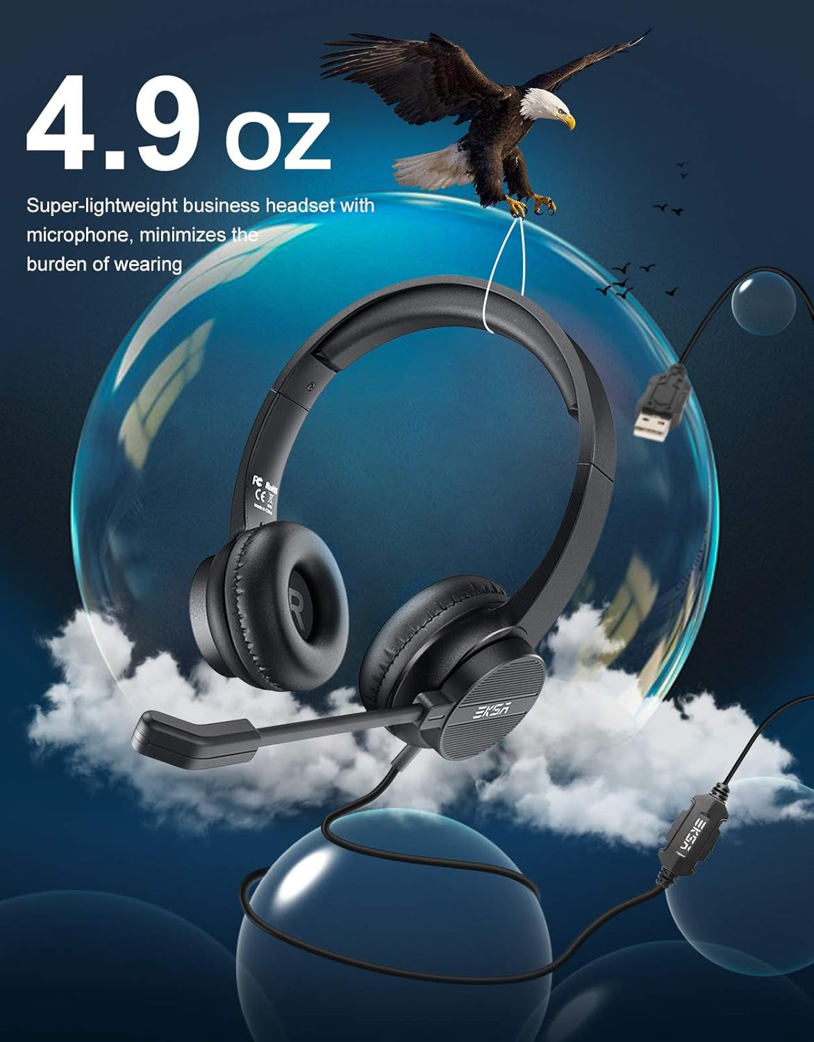 Cuffie Con Microfono per PC, H12E Cuffie PC Con Microfono Stereo per Chiamate Chiare, Cuffie USB per PC Con Microfono a Cancellazione Di Rumore E Controllo Del Volume, per Home Office, USB